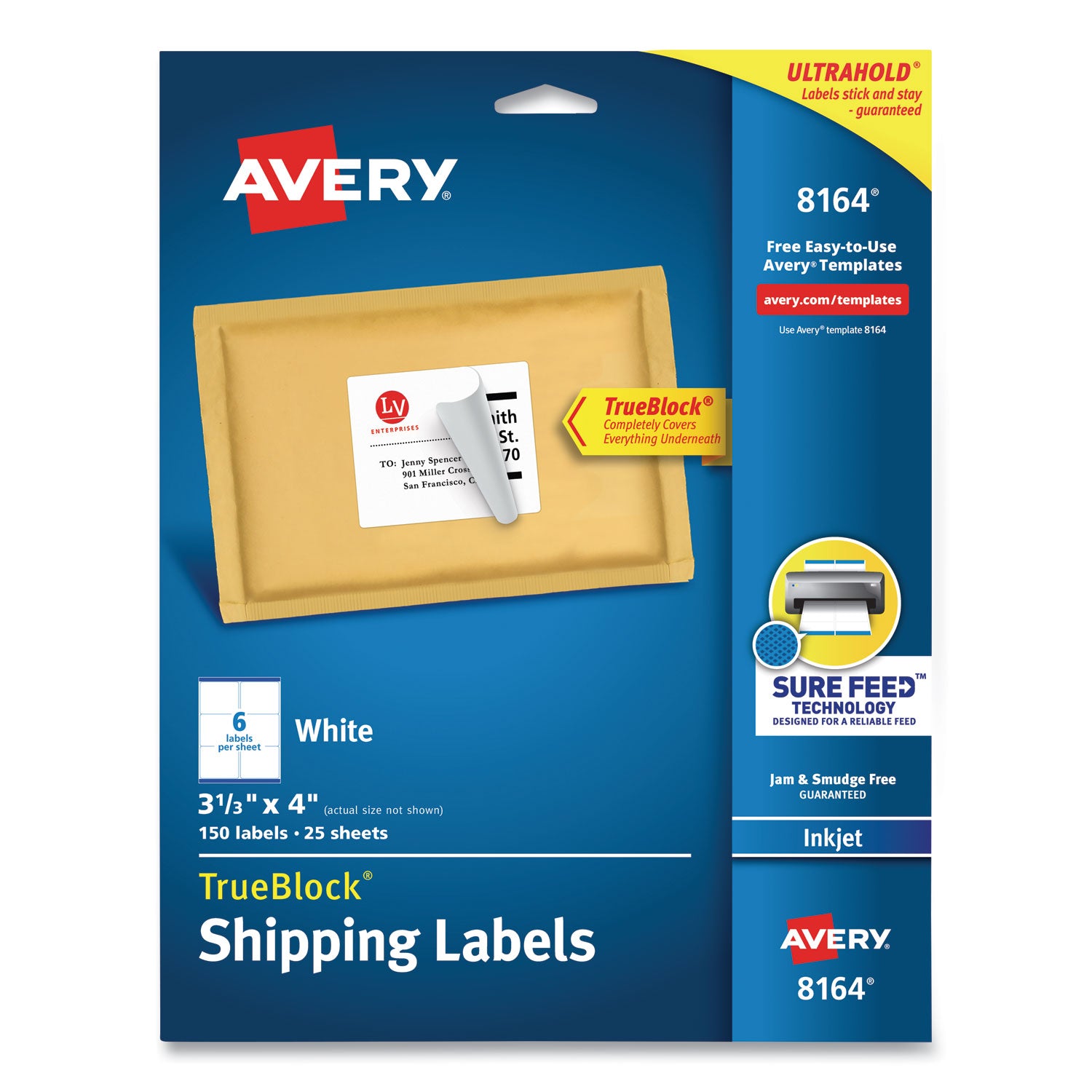 Shipping Labels w/ TrueBlock Technology, Inkjet Printers, 3.33 x 4, White, 6/Sheet, 25 Sheets/Pack -