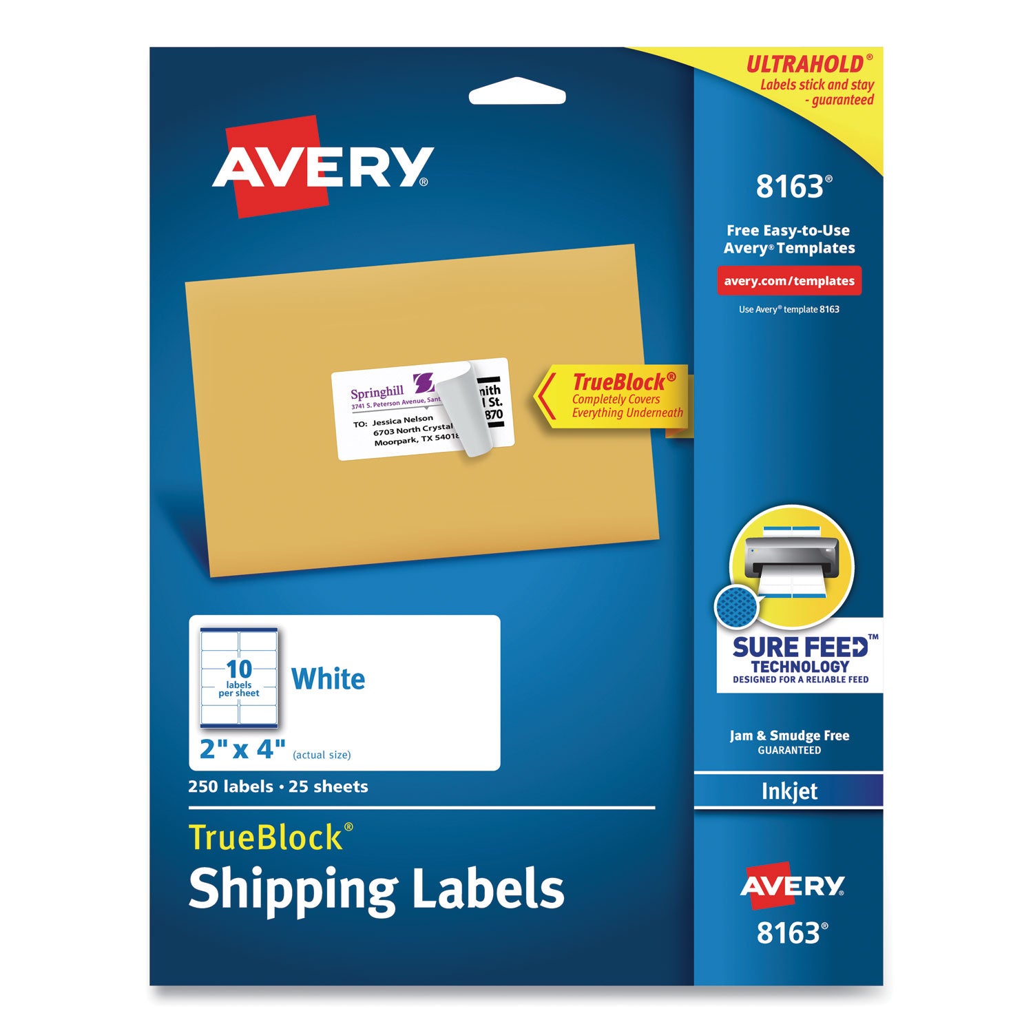 Shipping Labels w/ TrueBlock Technology, Inkjet Printers, 2 x 4, White, 10/Sheet, 25 Sheets/Pack -