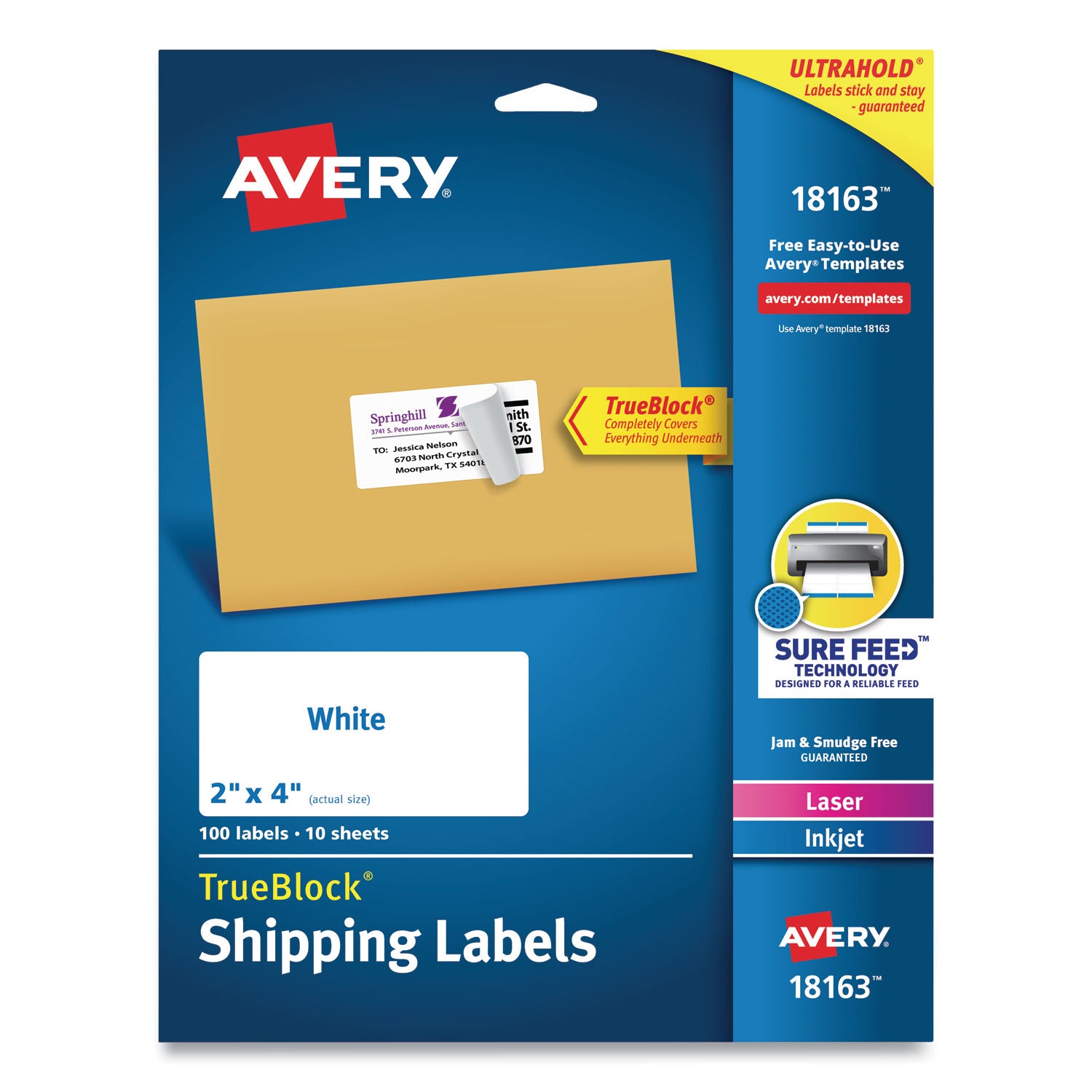 Shipping Labels w/ TrueBlock Technology, Inkjet Printers, 2 x 4, White, 10/Sheet, 10 Sheets/Pack -