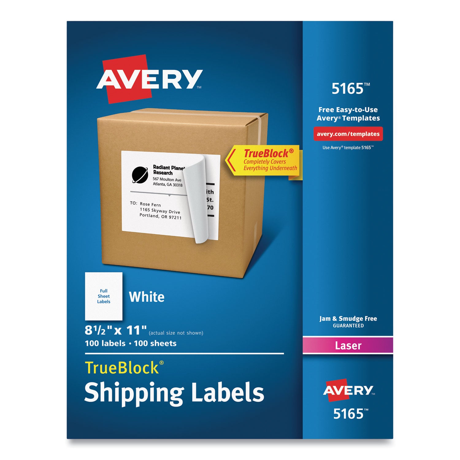 Shipping Labels with TrueBlock Technology, Laser Printers, 8.5 x 11, White, 100/Box -