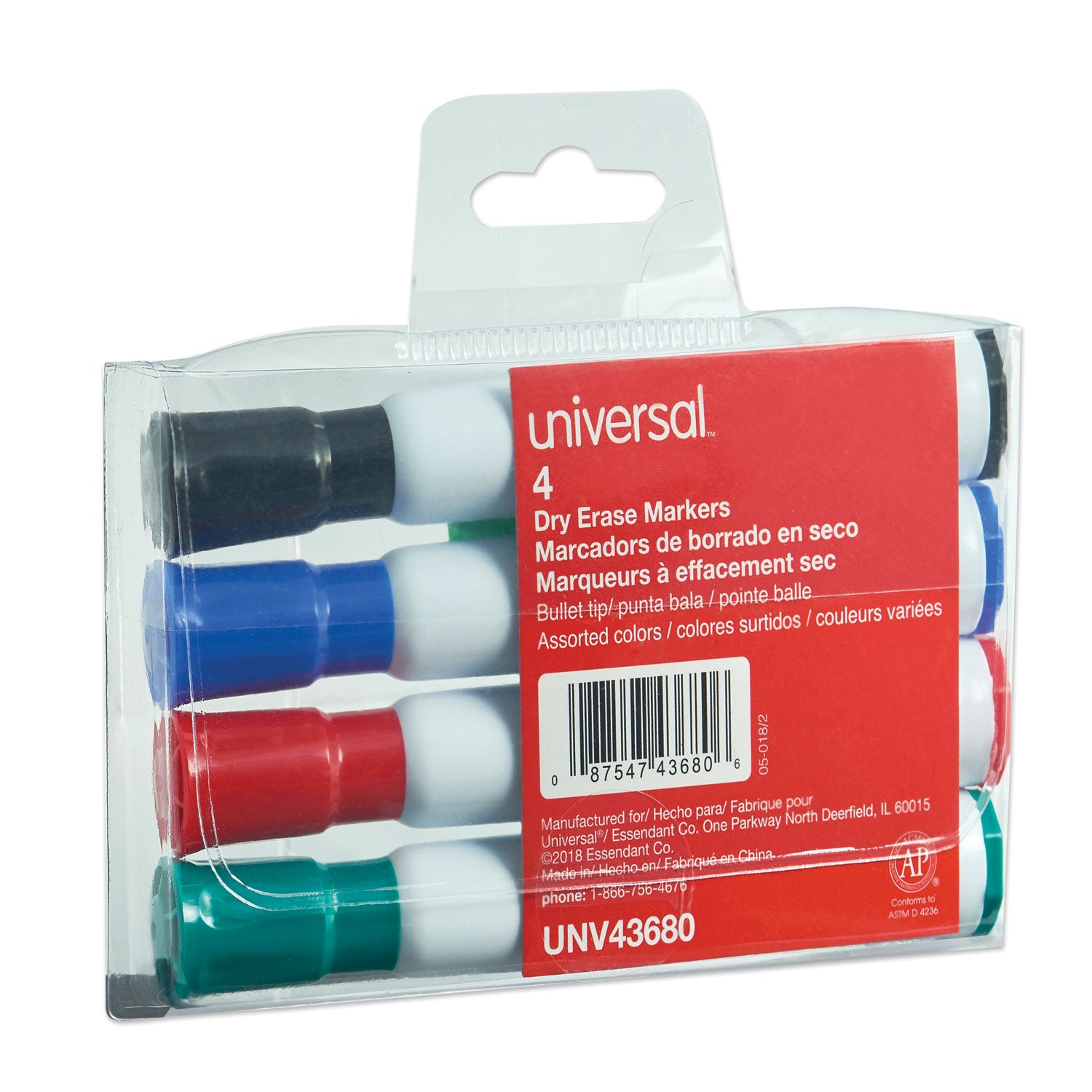 Dry Erase Marker, Medium Bullet Tip, Assorted Colors, 4/Set -