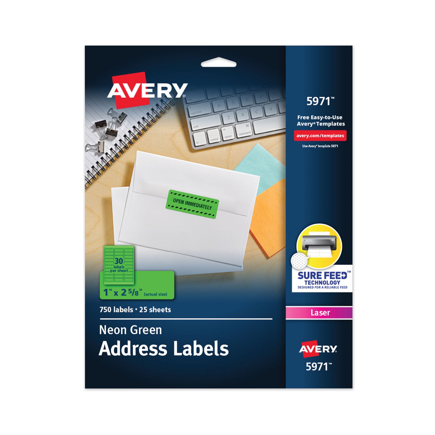 High-Visibility Permanent Laser ID Labels, 1 x 2.63, Neon Green, 750/Pack -