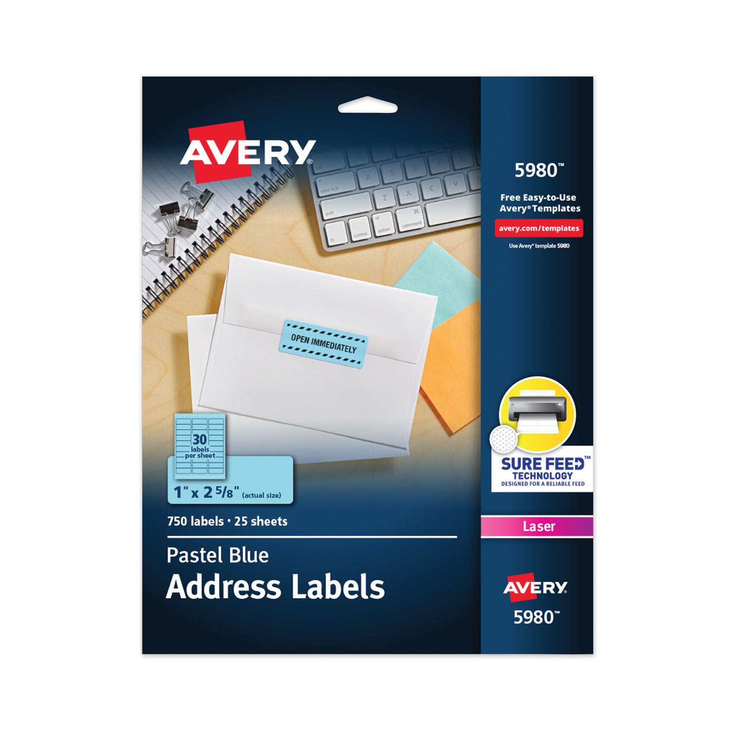 High-Visibility Permanent Laser ID Labels, 1 x 2.63, Pastel Blue, 750/Pack -