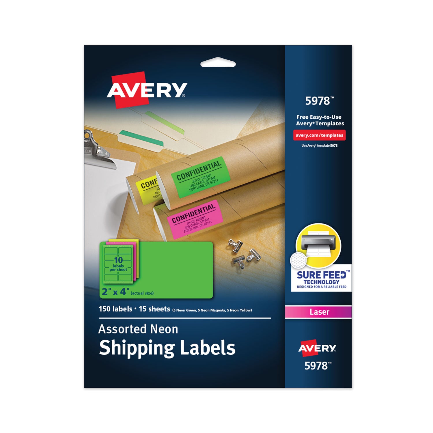 High-Visibility Permanent Laser ID Labels, 2 x 4, Asst. Neon, 150/Pack -