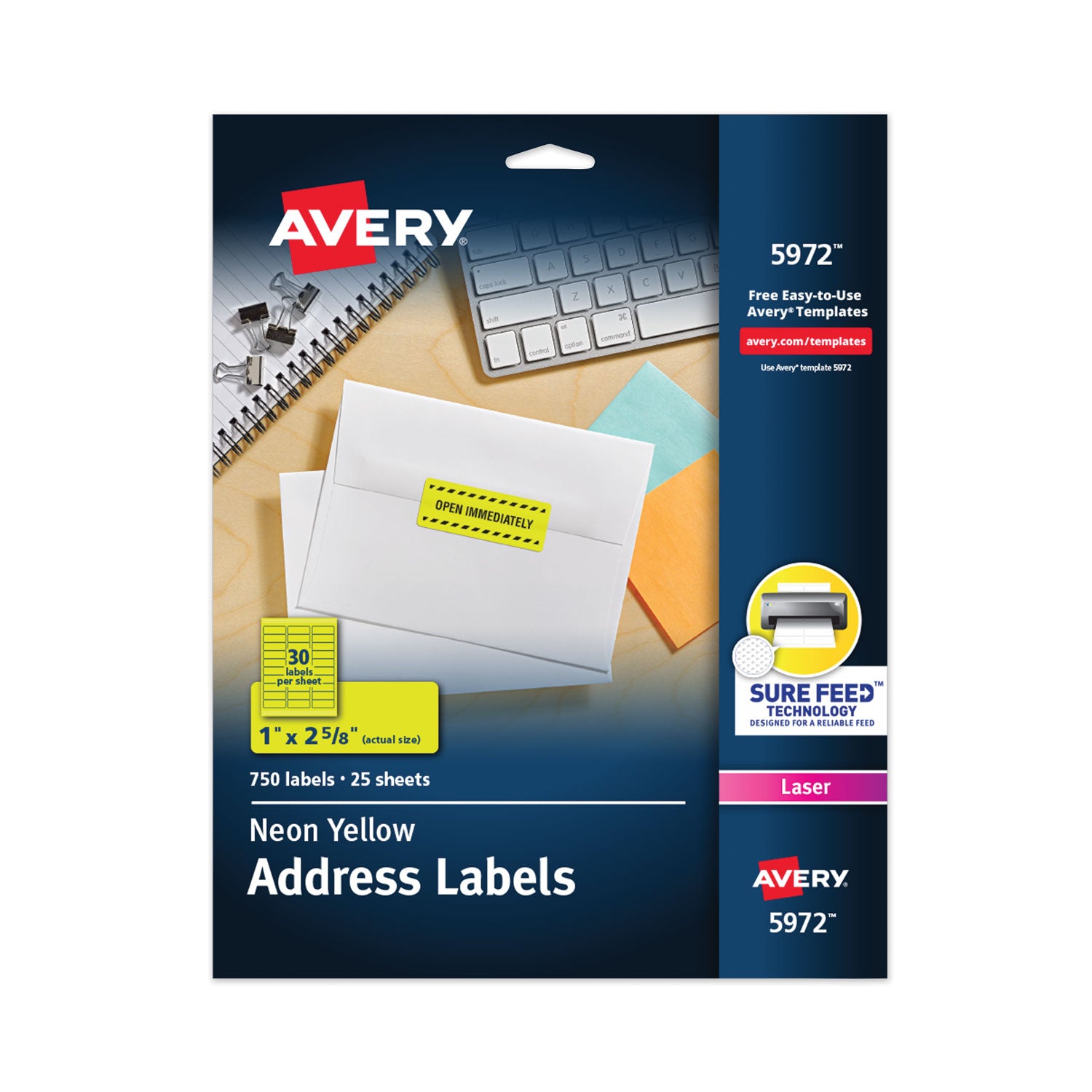 High-Visibility Permanent Laser ID Labels, 1 x 2.63, Neon Yellow, 750/Pack -