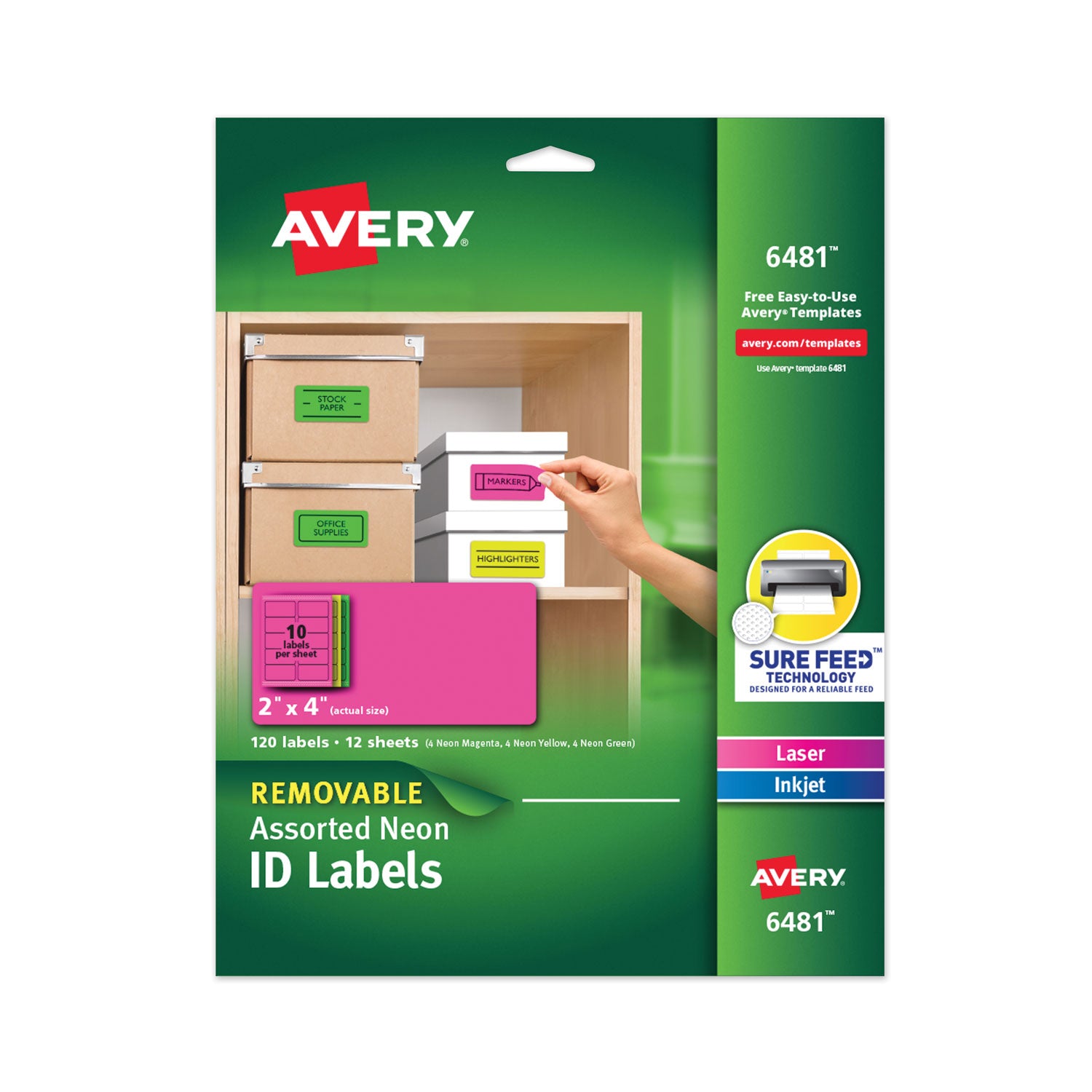 High-Vis Removable Laser/Inkjet ID Labels, 2 x 4, Asst. Neon, 120/Pack -