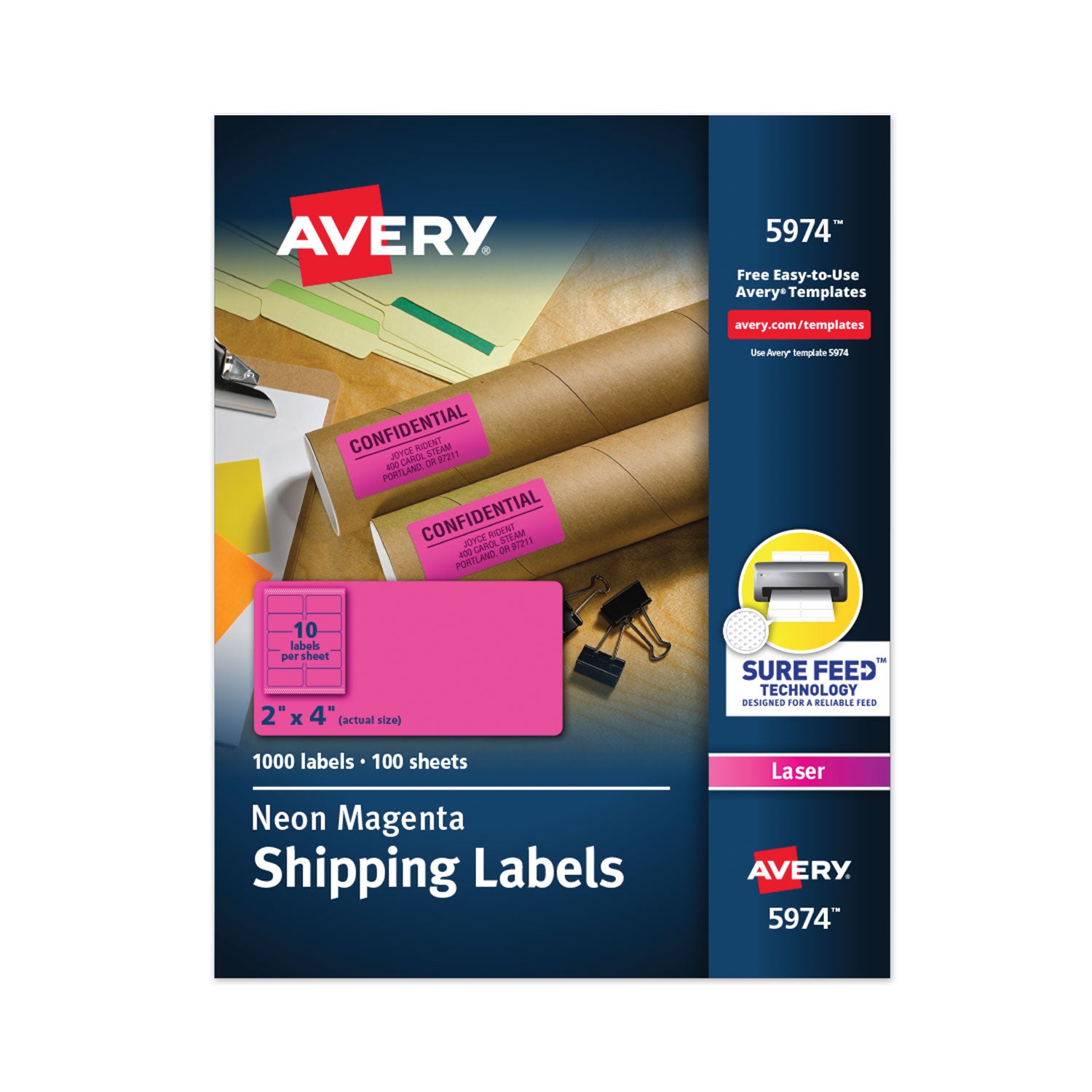 High-Visibility Permanent Laser ID Labels, 2 x 4, Neon Magenta, 1000/Box -