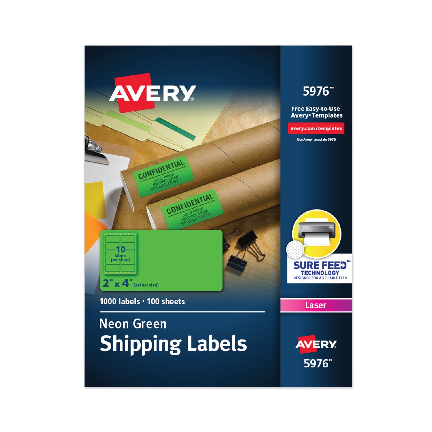 High-Visibility Permanent Laser ID Labels, 2 x 4, Neon Green, 1000/Box -