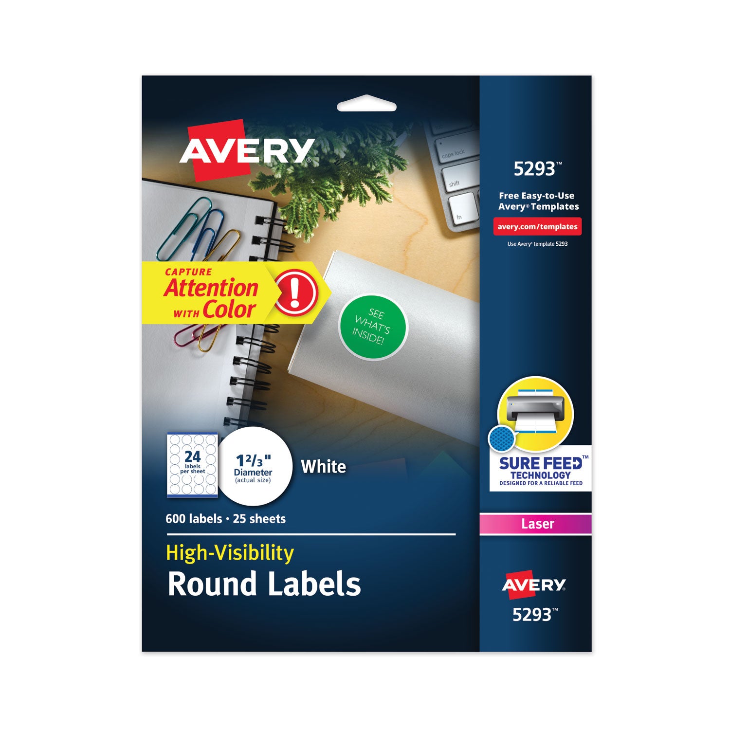 Permanent Laser Print-to-the-Edge ID Labels w/SureFeed, 1.66" dia, White, 600/PK -