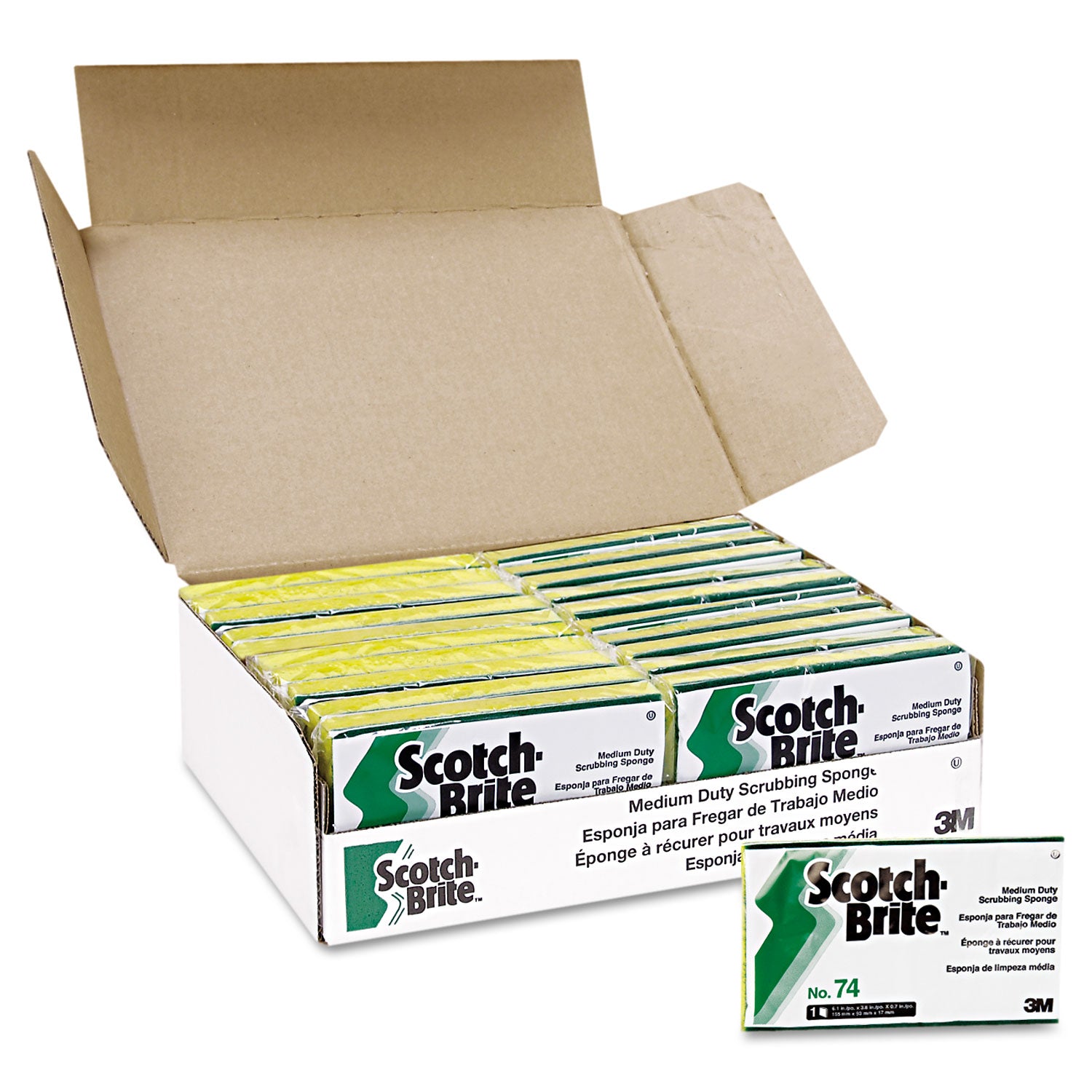 Medium-Duty Scrubbing Sponge, 3.6 x 6.1, 0.7" Thick, Yellow/Green, 20/Carton -