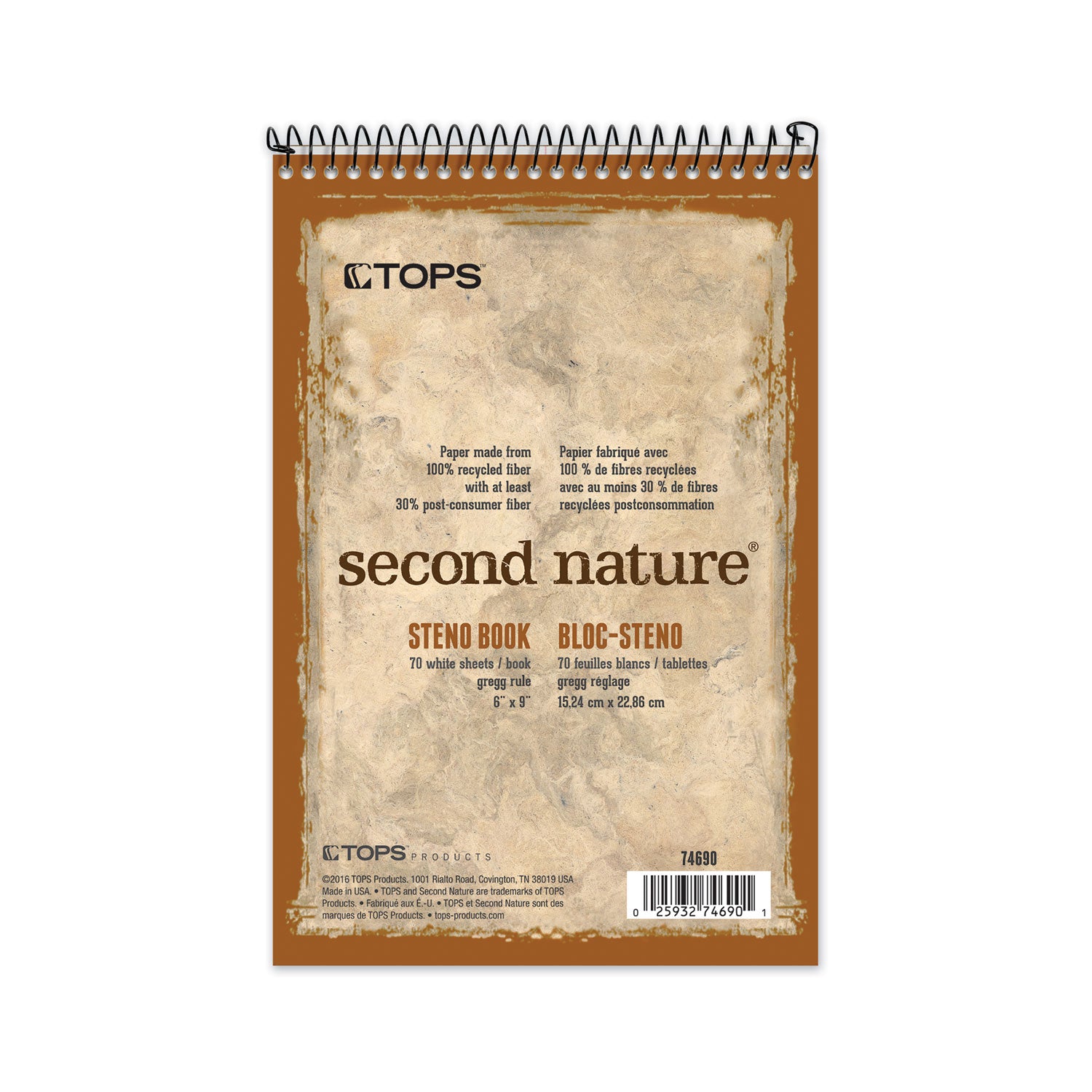 Second Nature Recycled Notepads, Gregg Rule, Brown Cover, 70 White 6 x 9 Sheets -