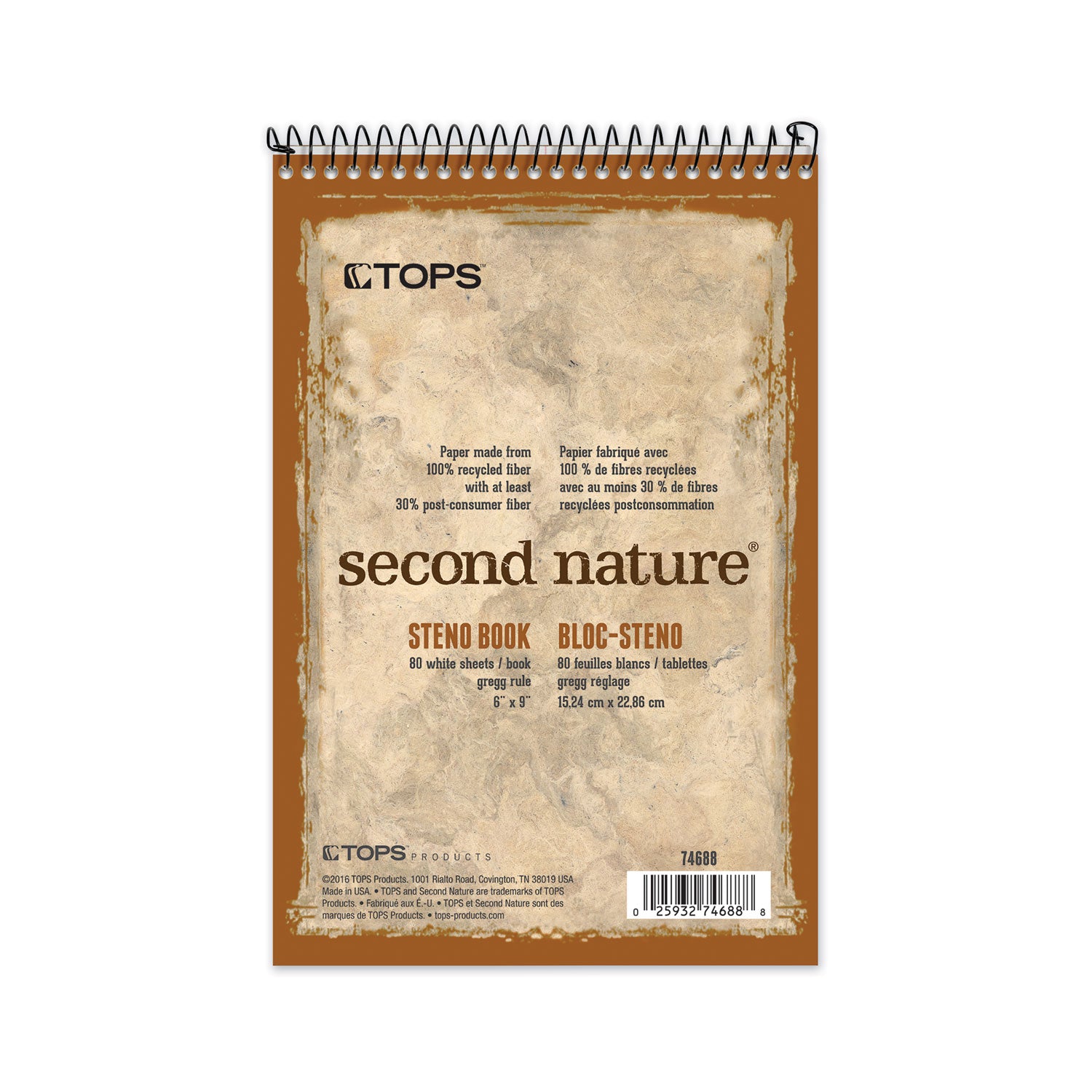 Second Nature Recycled Notepads, Gregg Rule, Brown Cover, 80 White 6 x 9 Sheets -