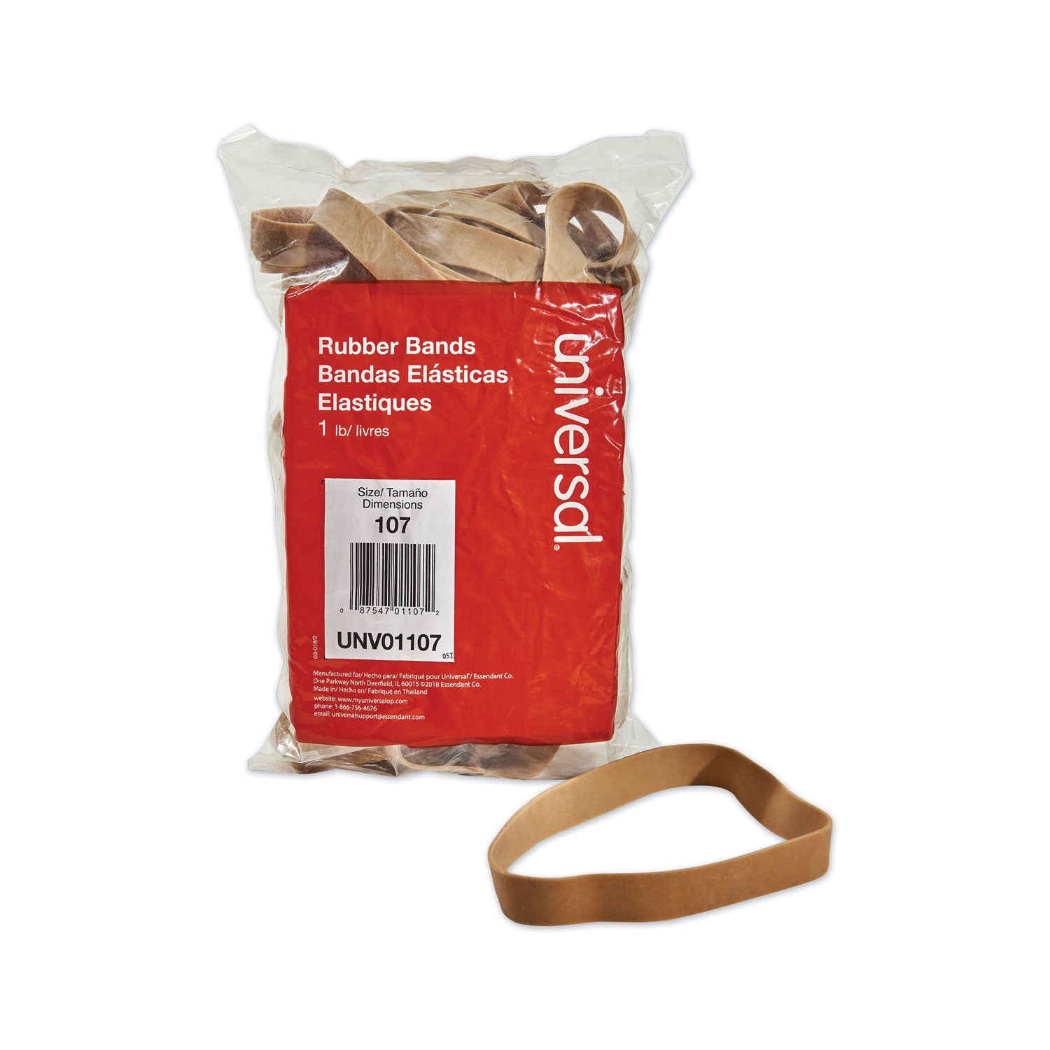 Rubber Bands, Size 107, 0.06" Gauge, Beige, 1 lb Box, 40/Pack -