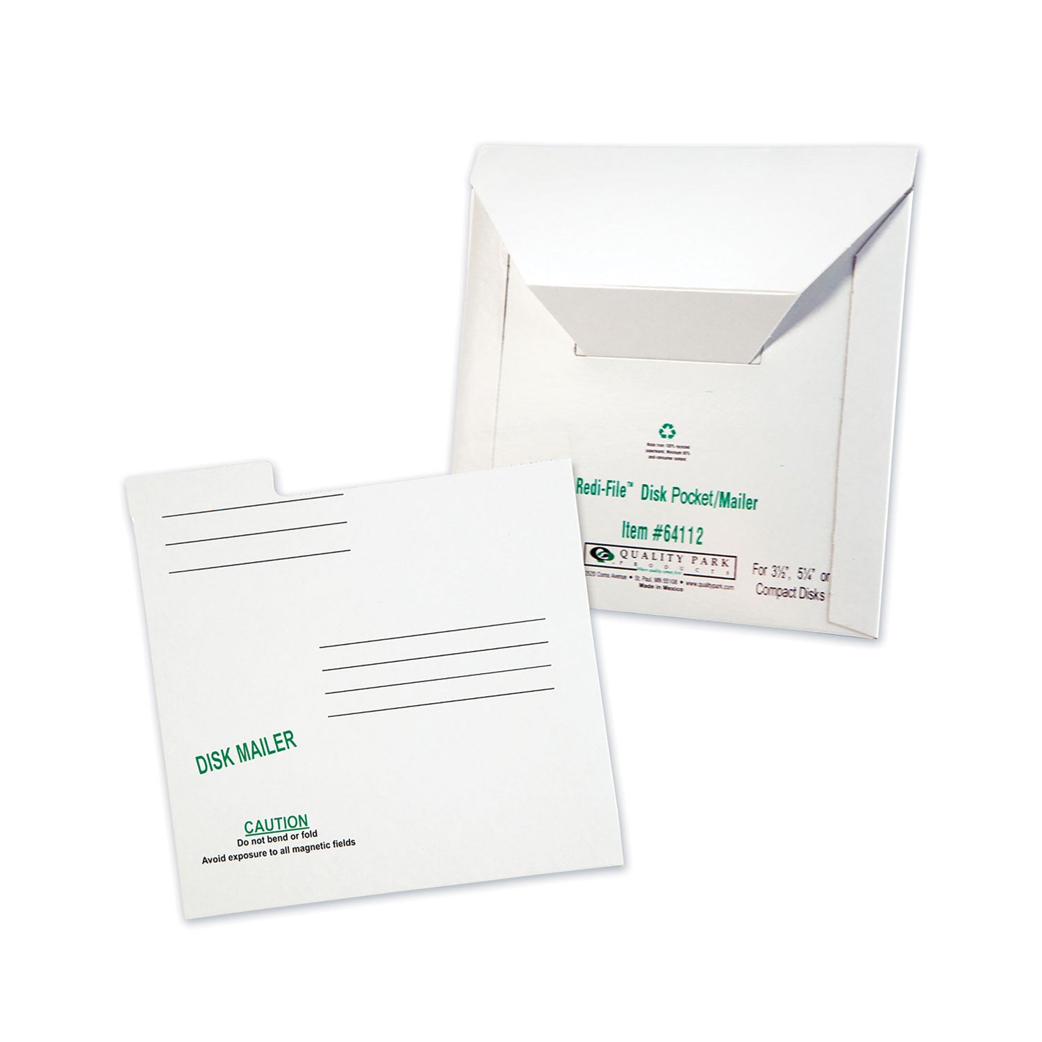 Redi-File Disk Pocket/Mailer for CDs/DVDs, Square Flap, Tuck-Tab Closure, 6 x 5.88, White, 10/Pack -