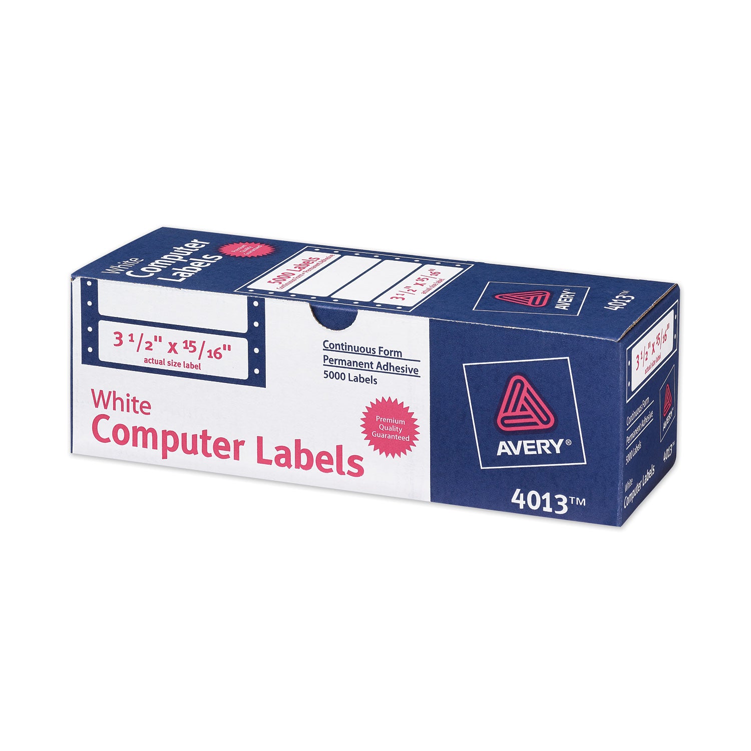 Dot Matrix Printer Mailing Labels, Pin-Fed Printers, 0.94 x 3.5, White, 5,000/Box -