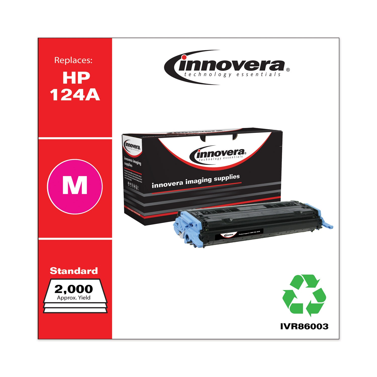 Remanufactured Magenta Toner, Replacement for 124A (Q6003A), 2,000 Page-Yield -