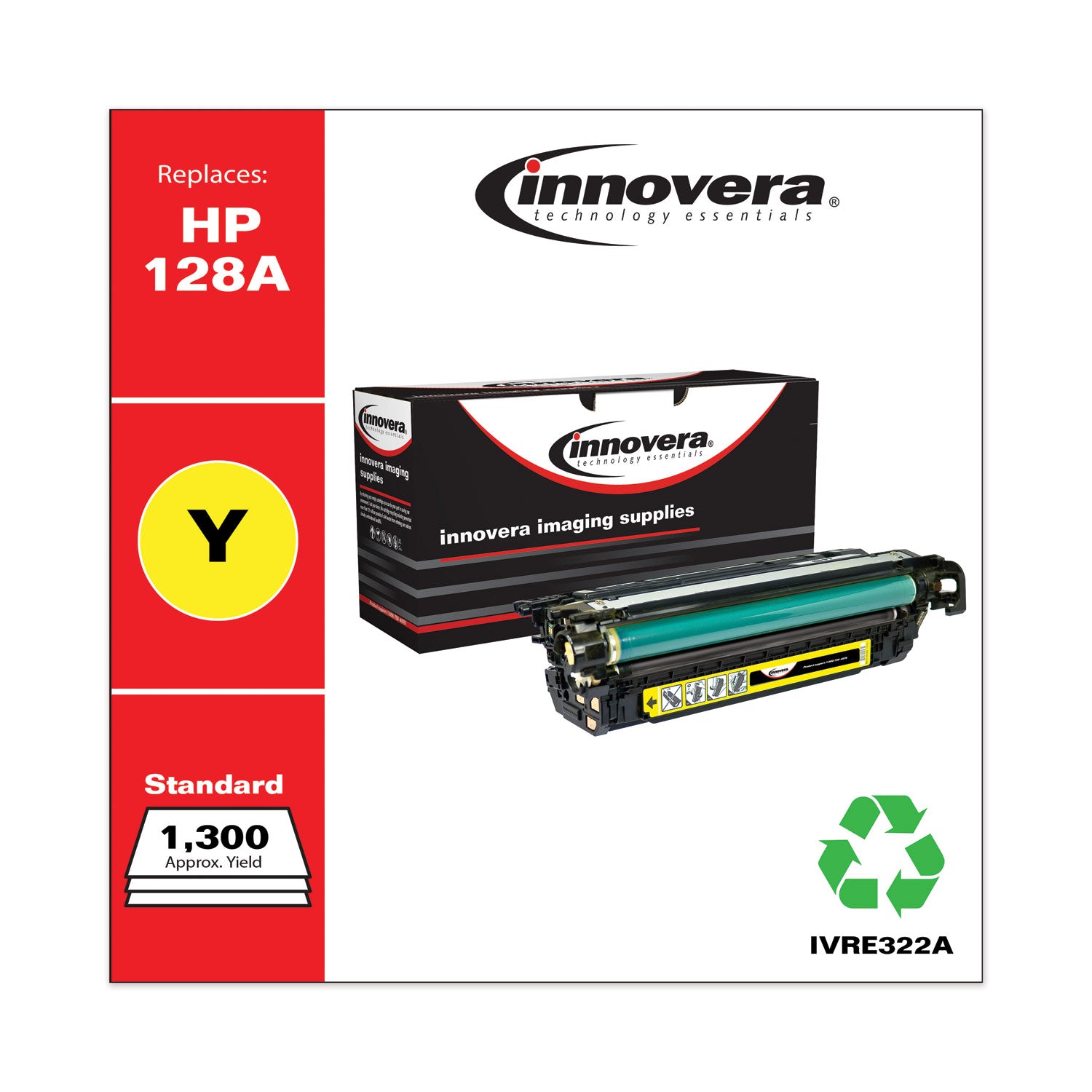 Remanufactured Yellow Toner, Replacement for 128A (CE322A), 1,300 Page-Yield -