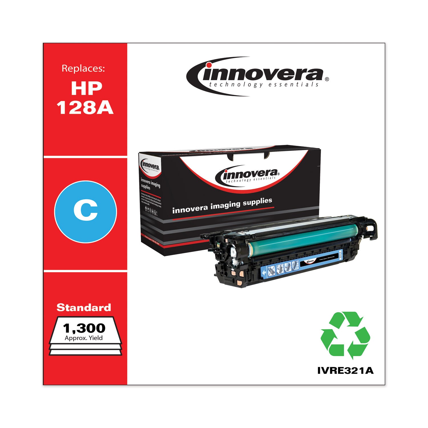 Remanufactured Cyan Toner, Replacement for 128A (CE321A), 1,300 Page-Yield, Ships in 1-3 Business Days -