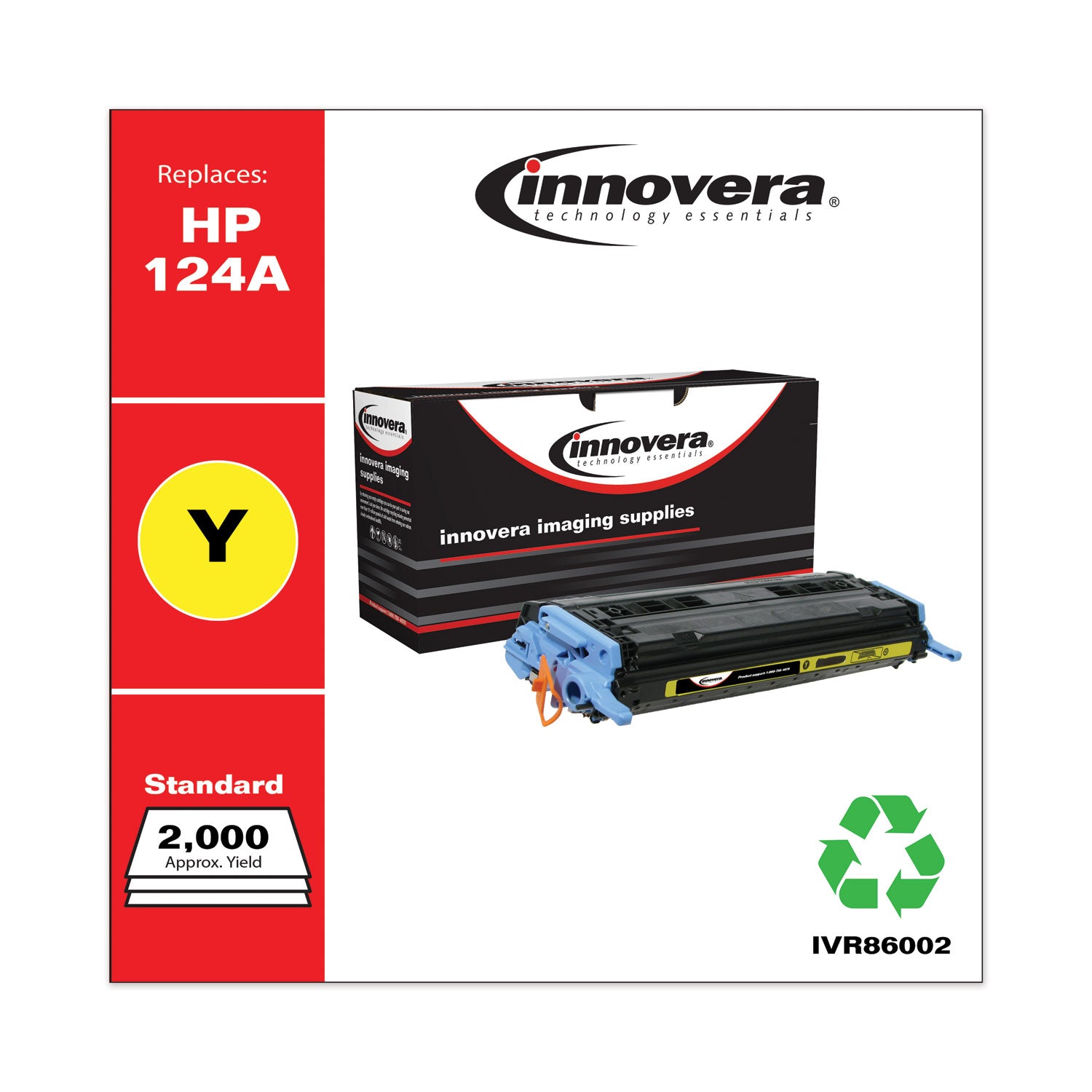 Remanufactured Yellow Toner, Replacement for 124A (Q6002A), 2,000 Page-Yield -