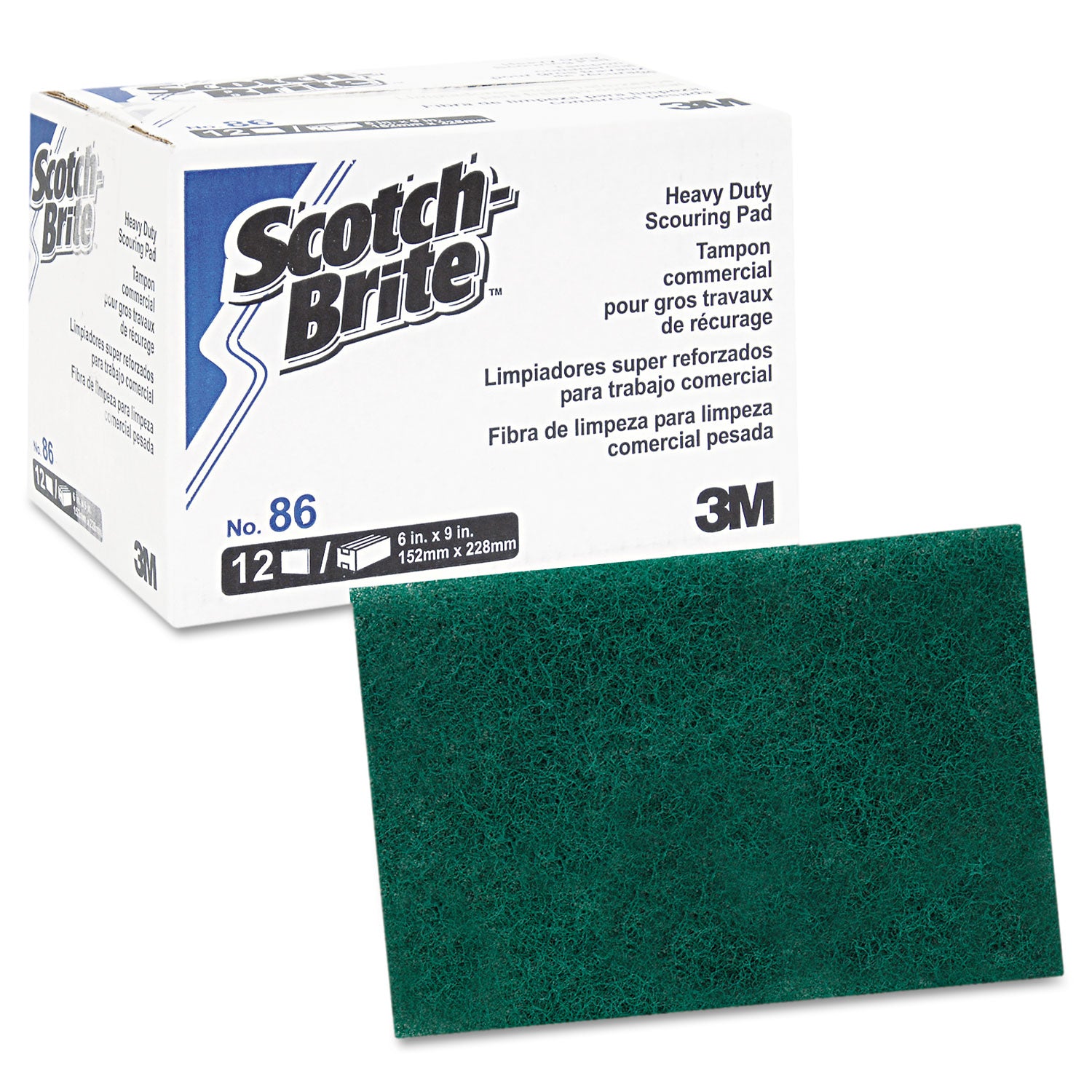 Heavy Duty Scouring Pad 86, 6 x 9, Green, 12/Pack, 3 Packs/Carton -