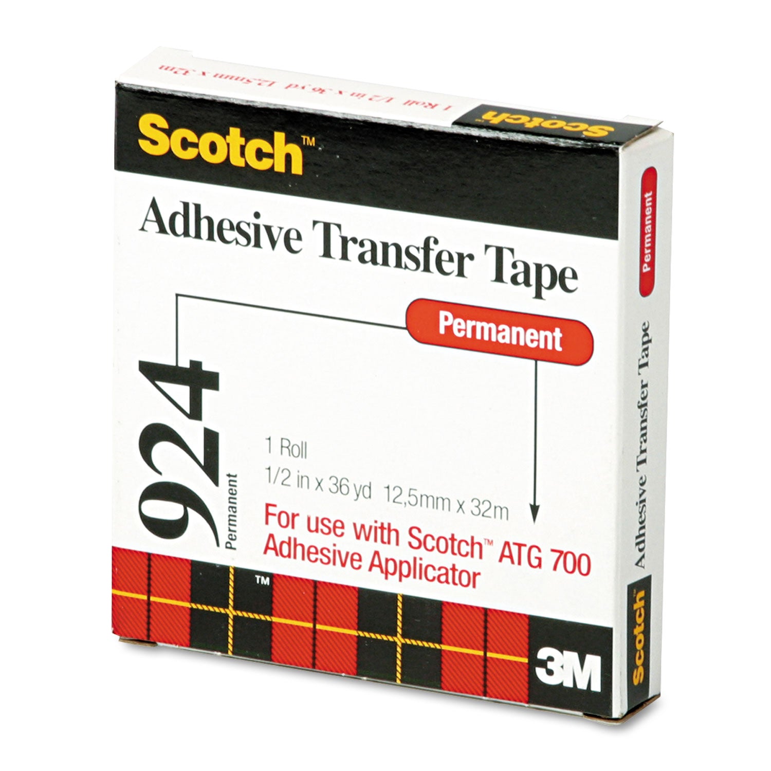 ATG Adhesive Transfer Tape, Permanent, Holds Up to 0.5 lbs, 0.5" x 36 yds, Clear -