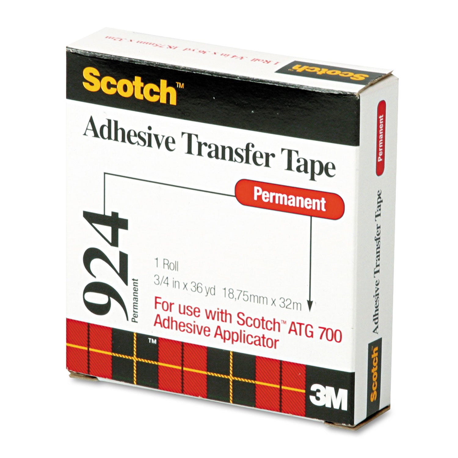 ATG Adhesive Transfer Tape Roll, Permanent, Holds Up to 0.5 lbs, 0.75" x 36 yds, Clear -
