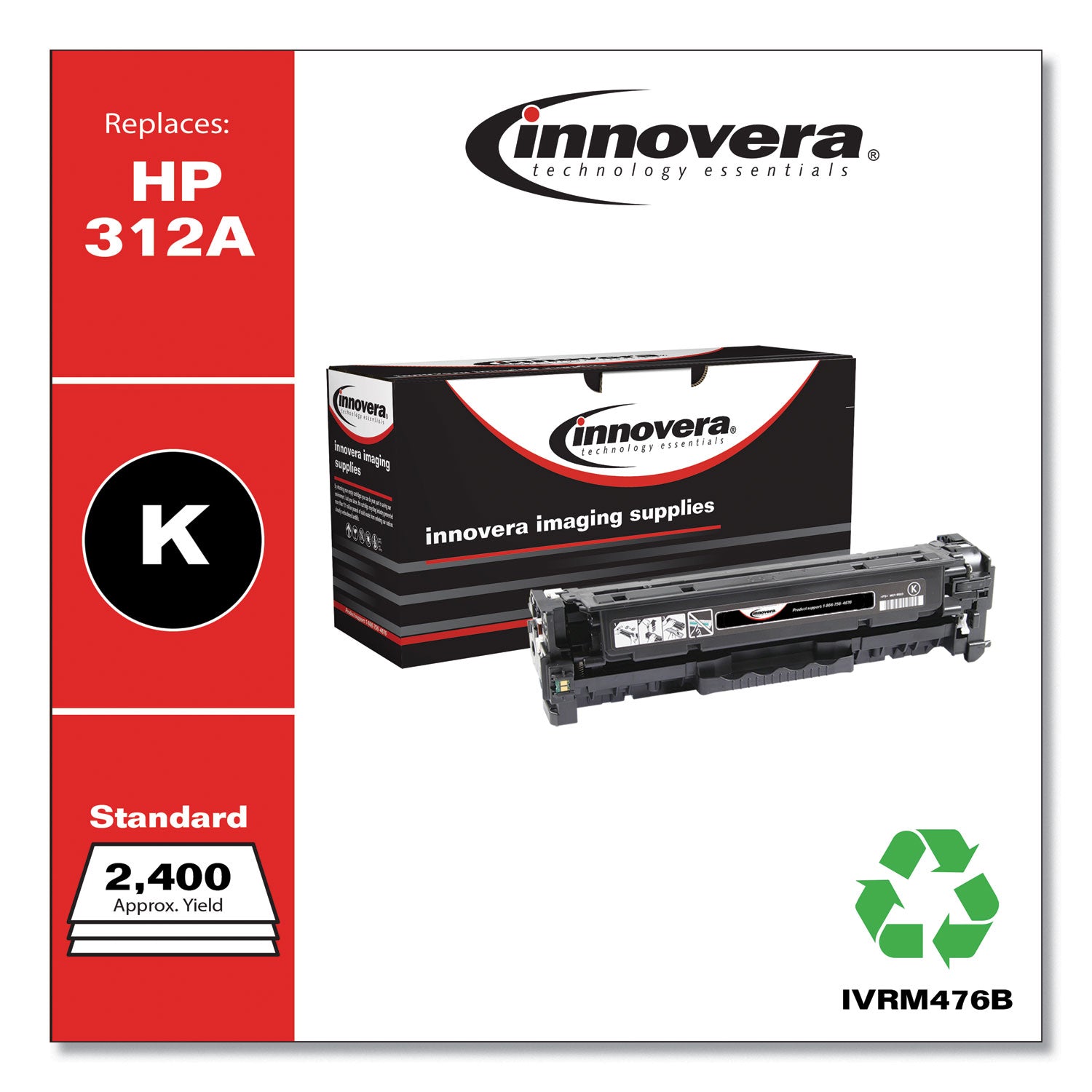 Remanufactured Black Toner, Replacement for 312A (CF380A), 2,400 Page-Yield -