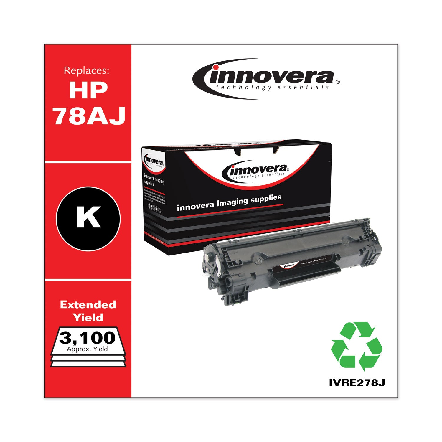 Remanufactured Black Extended-Yield Toner, Replacement for 78A (CE278AJ), 3,100 Page-Yield -