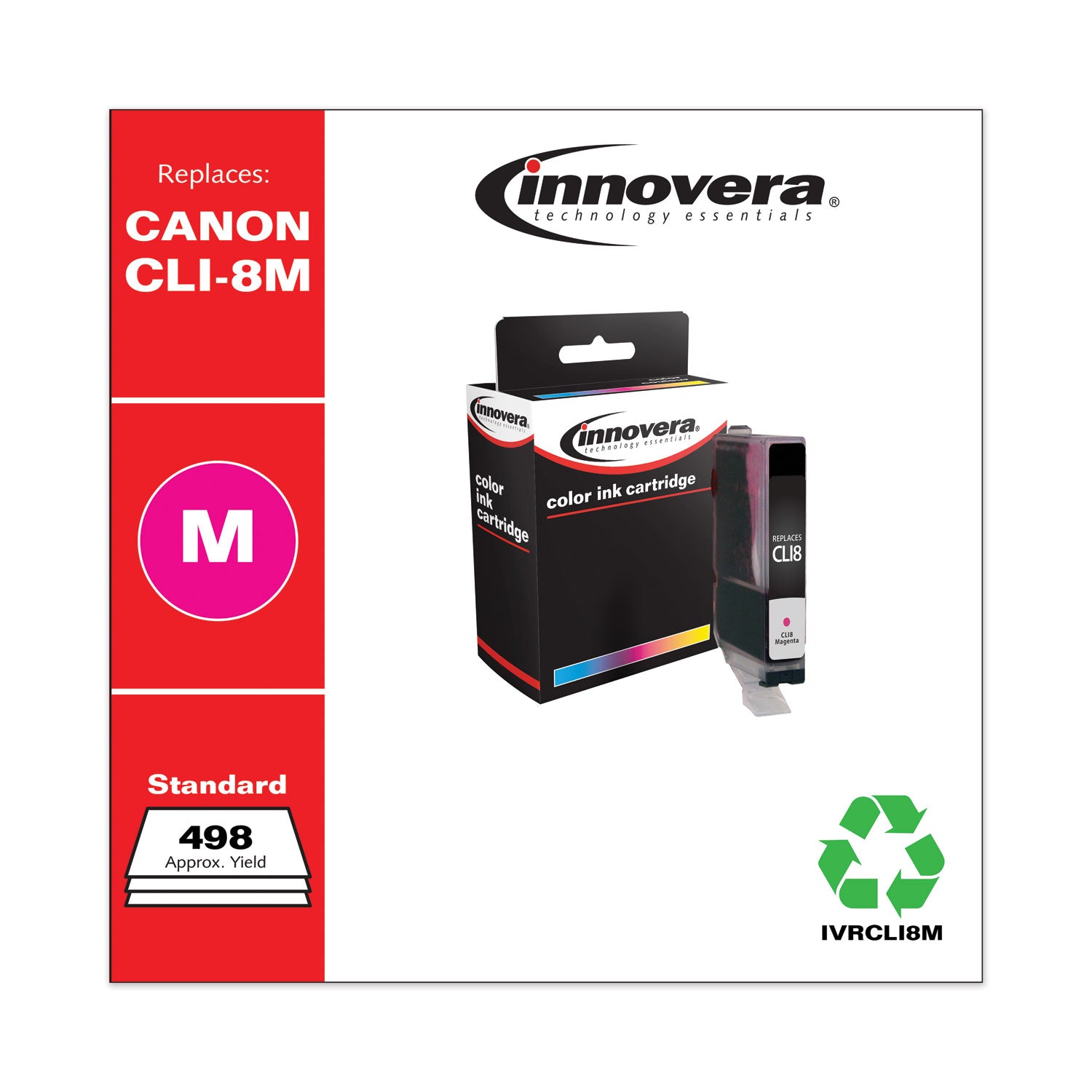 Remanufactured Magenta Ink, Replacement for CLI8M (0622B002), 498 Page-Yield -