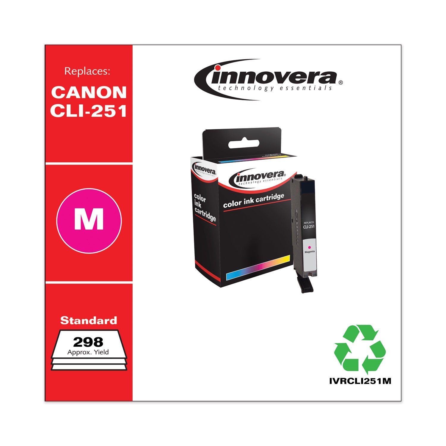 Remanufactured Magenta Ink, Replacement for CLI-251 (6515B001), 298 Page-Yield, Ships in 1-3 Business Days -