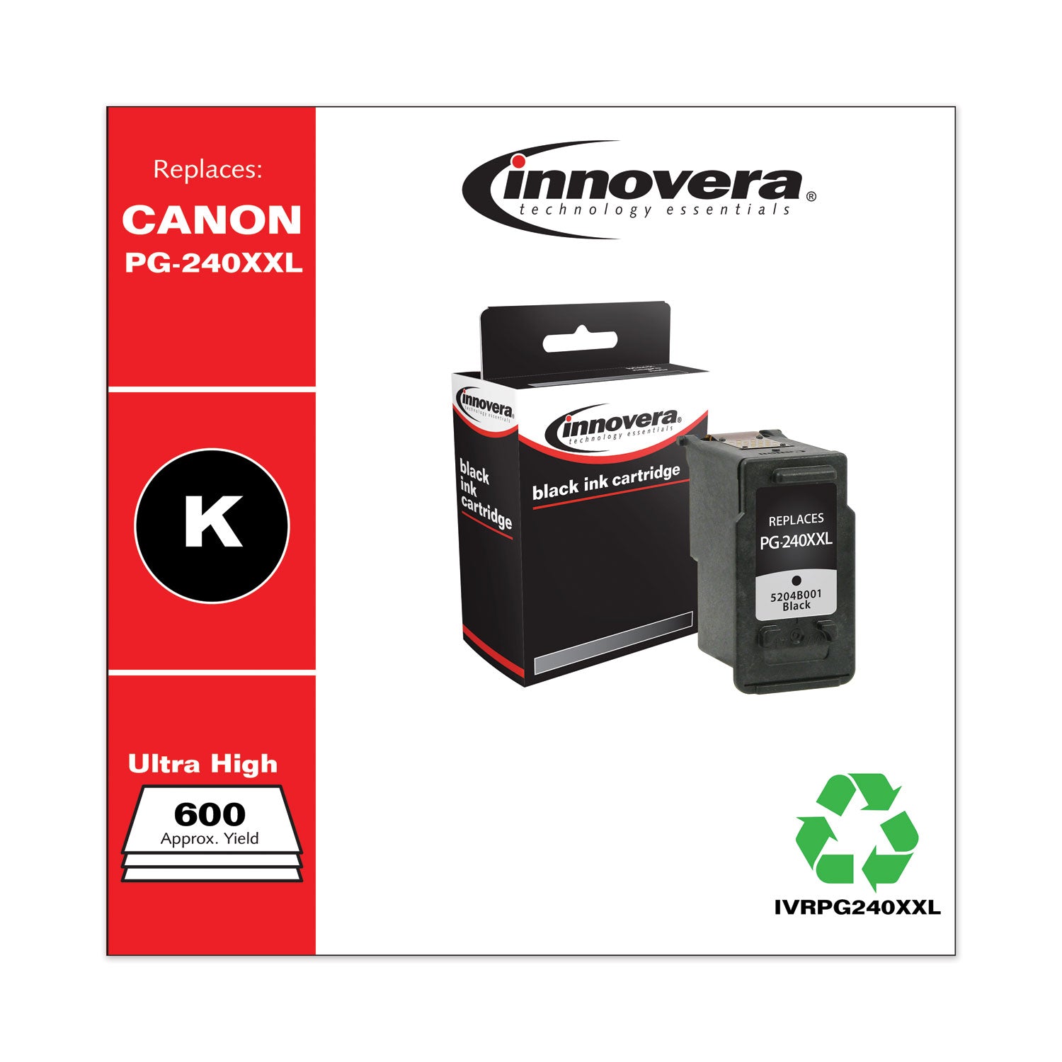 Remanufactured Black Extra High-Yield Ink, Replacement for PG-240XXL (5204B001), 600 Page-Yield -