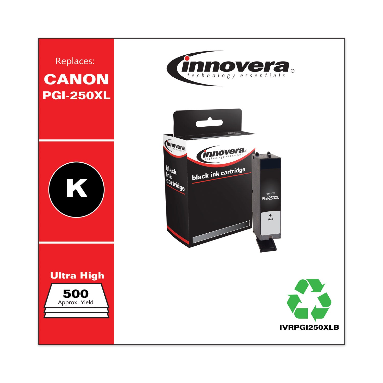 Remanufactured Black High-Yield Ink, Replacement for PGI-250XL (6432B001), 500 Page-Yield -