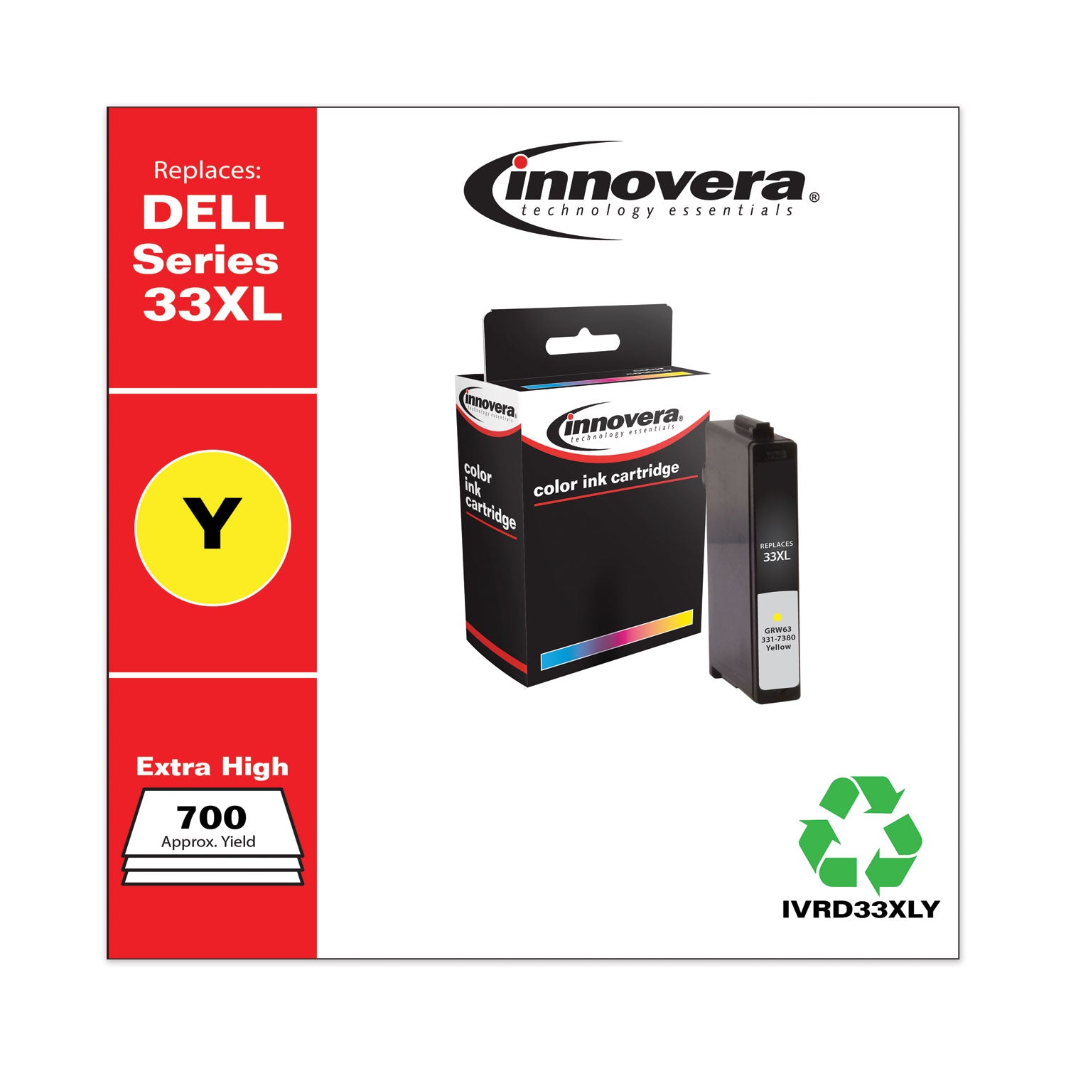 Remanufactured Yellow Ink, Replacement for 33XL (GRW63331-7380), 700 Page-Yield -