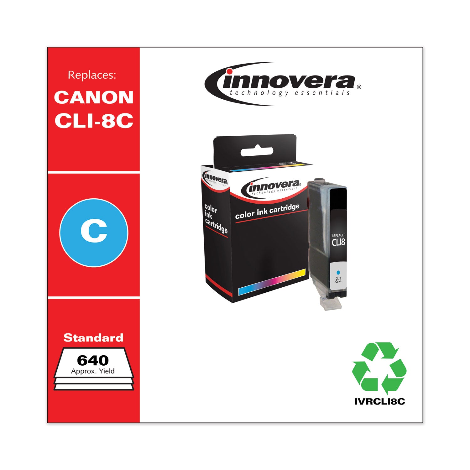 Remanufactured Cyan Ink, Replacement for CLI8C (0621B002), 640 Page-Yield -