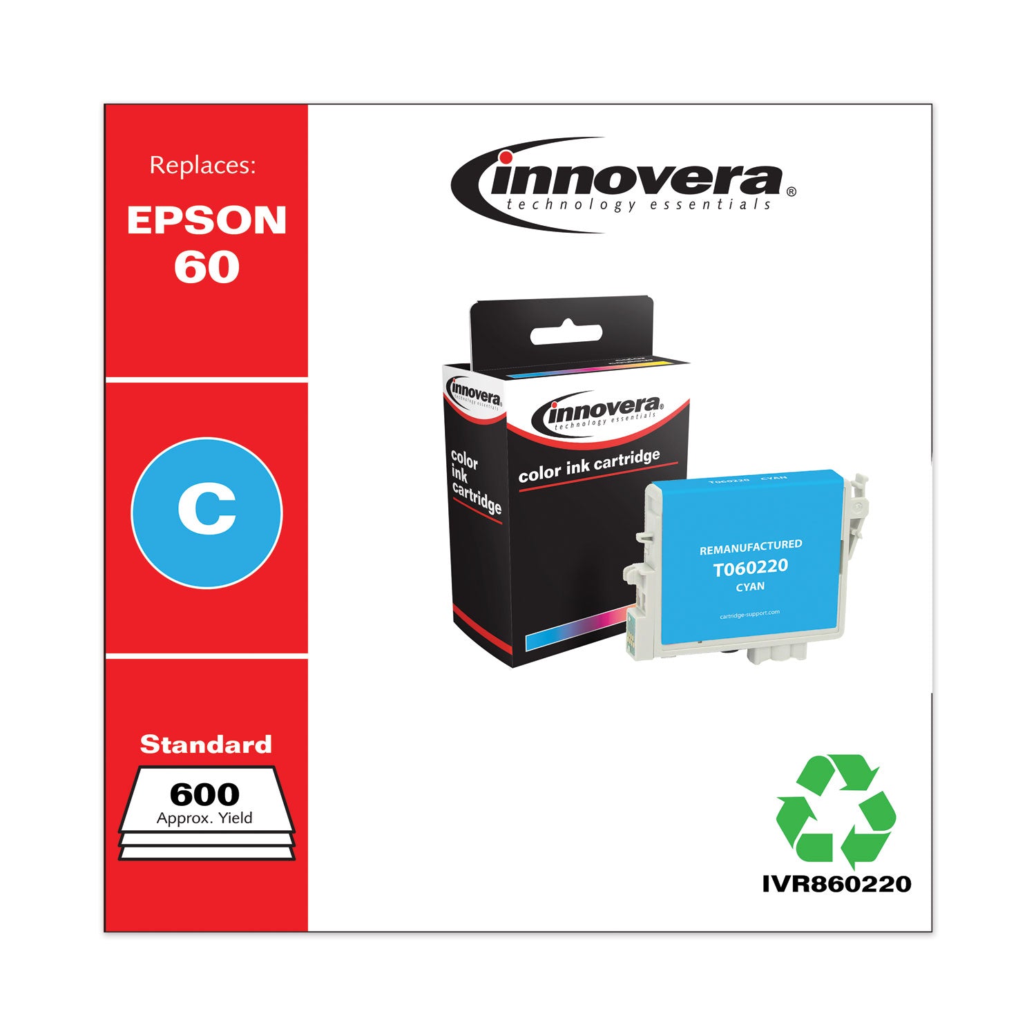 Remanufactured Cyan Ink, Replacement for 60 (T060220), 600 Page-Yield -