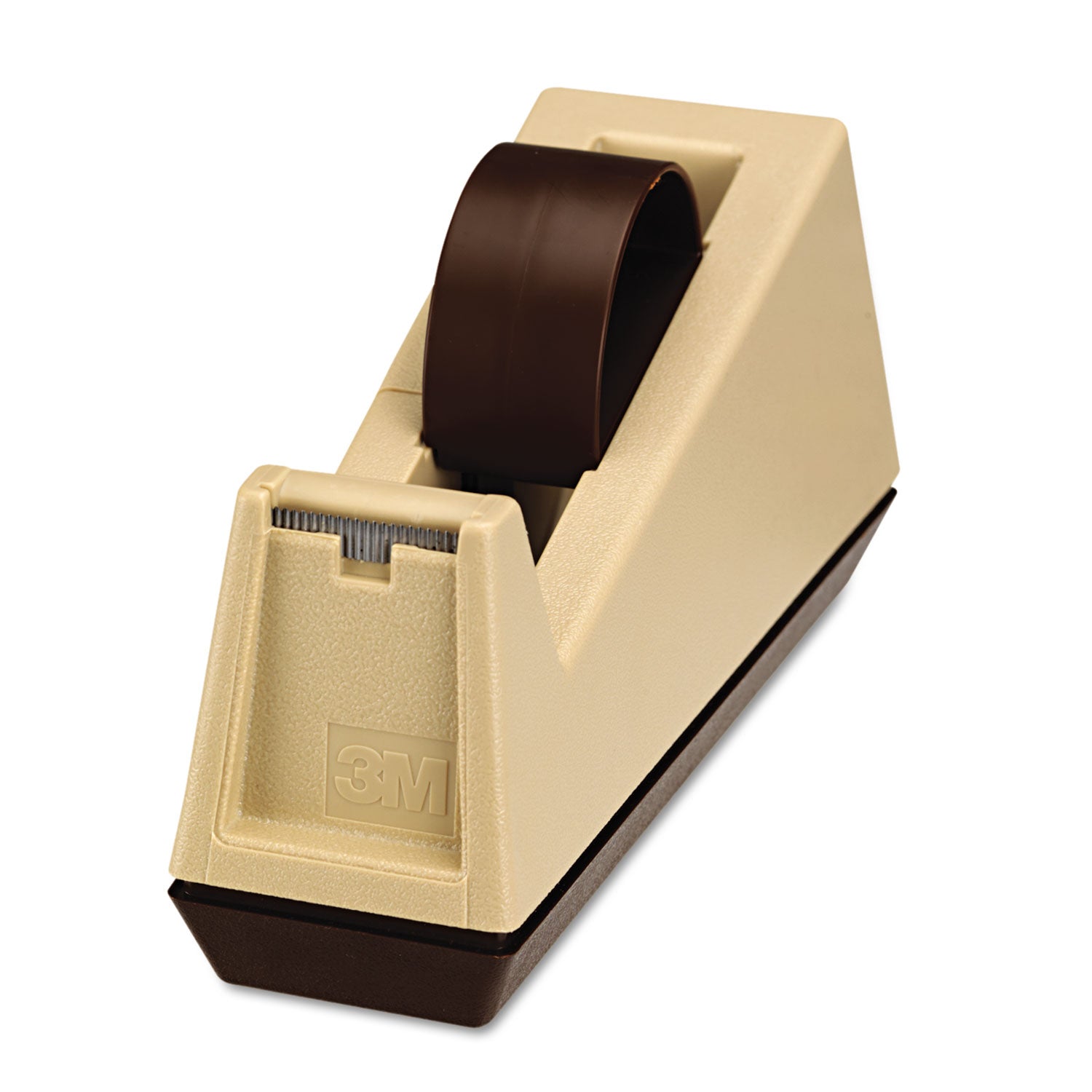 Heavy-Duty Weighted Desktop Tape Dispenser, 3" Core, Plastic, Putty/Brown -