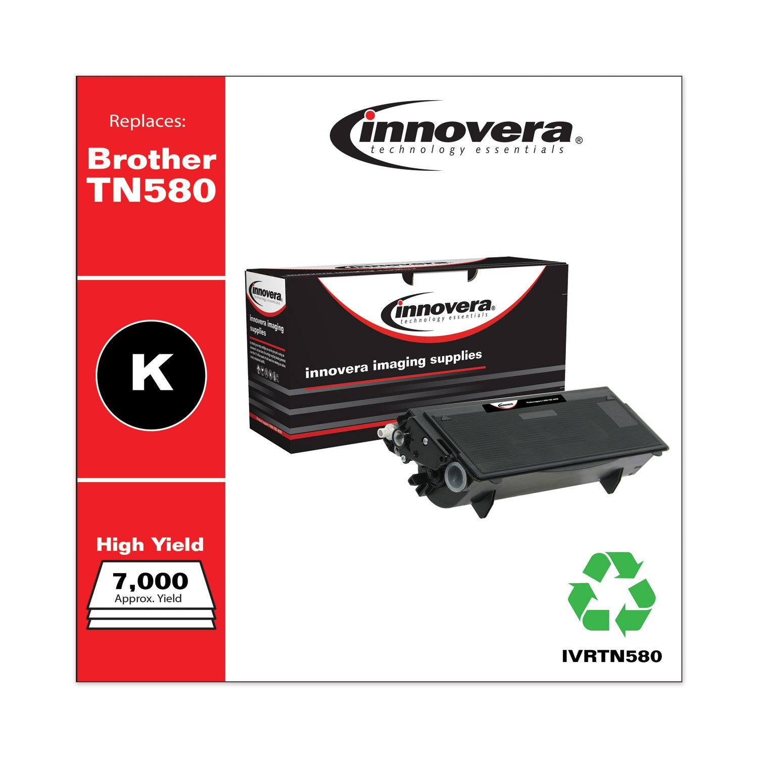 Remanufactured Black High-Yield Toner, Replacement for TN580, 7,000 Page-Yield, Ships in 1-3 Business Days -