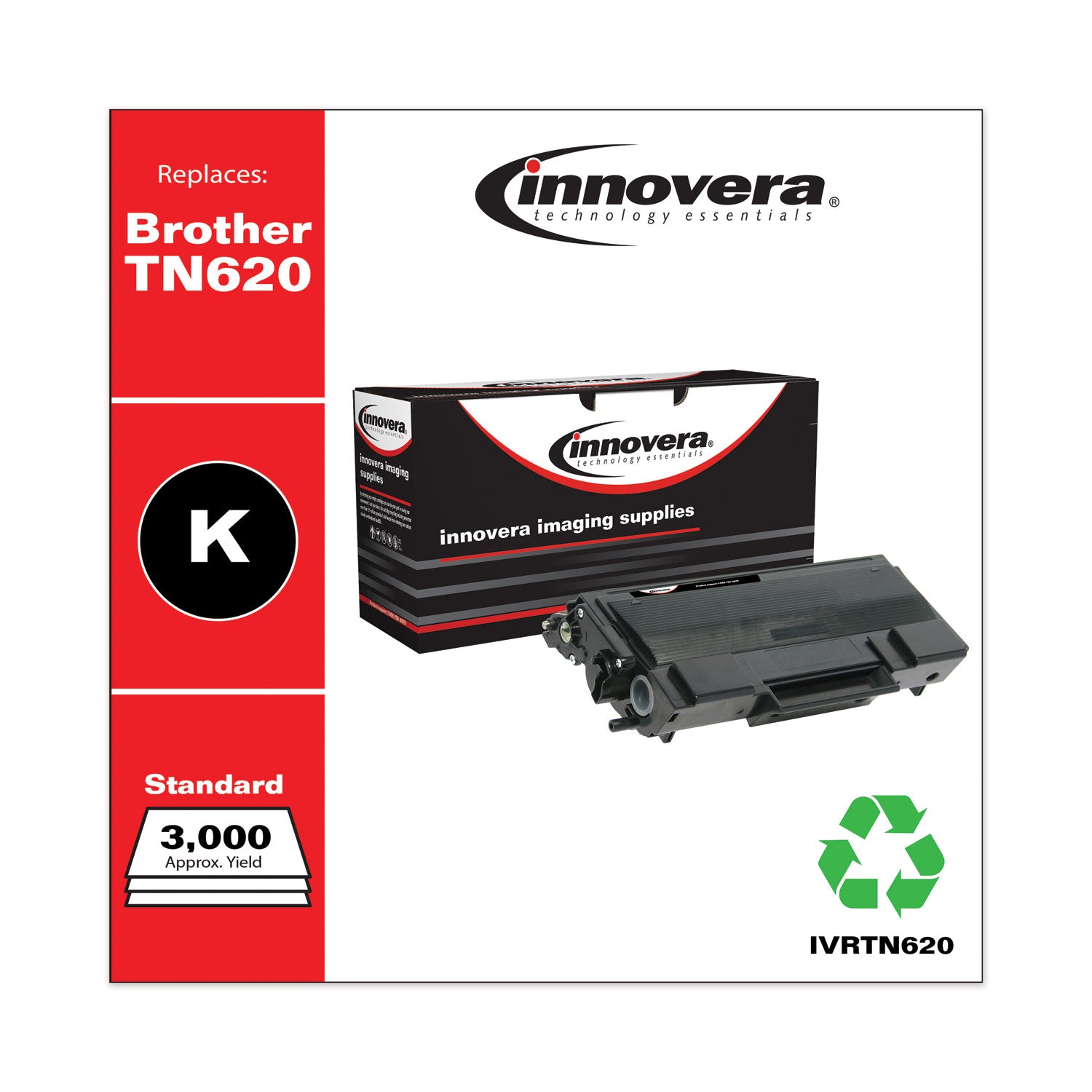 Remanufactured Black Toner, Replacement for TN620, 3,000 Page-Yield -