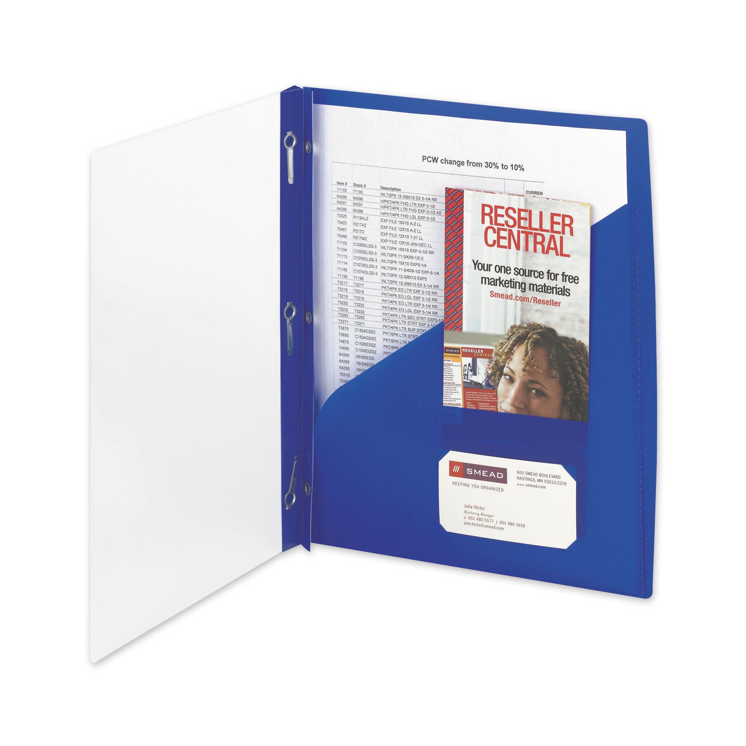 Clear Front Poly Report Cover, Double-Prong Fastener, 0.5" Capacity, 8.5 x 11, Clear/Blue, 5/Pack -