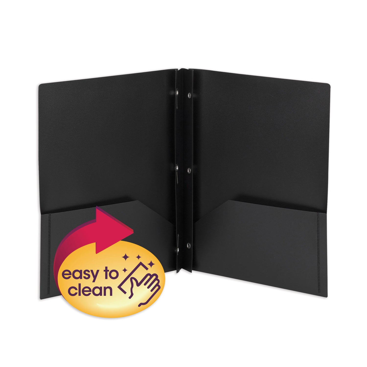Poly Two-Pocket Folder with Fasteners, 180-Sheet Capacity, 11 x 8.5, Black, 25/Box -