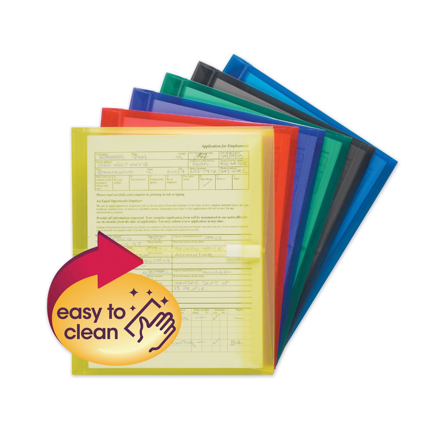 Poly Side-Load Envelopes, Fold-Over Closure, 9.75 x 11.63, Assorted Colors, 6/Pack -