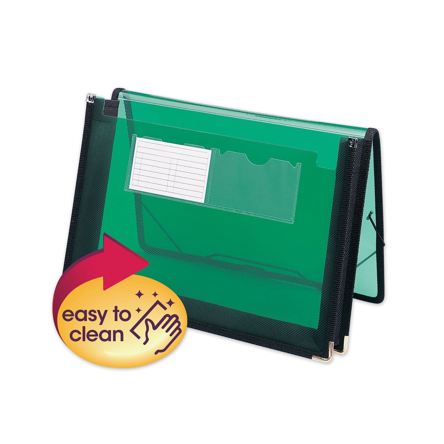 Poly Wallets, 2.25" Expansion, 1 Section, Elastic Cord Closure, Letter Size, Translucent Green -