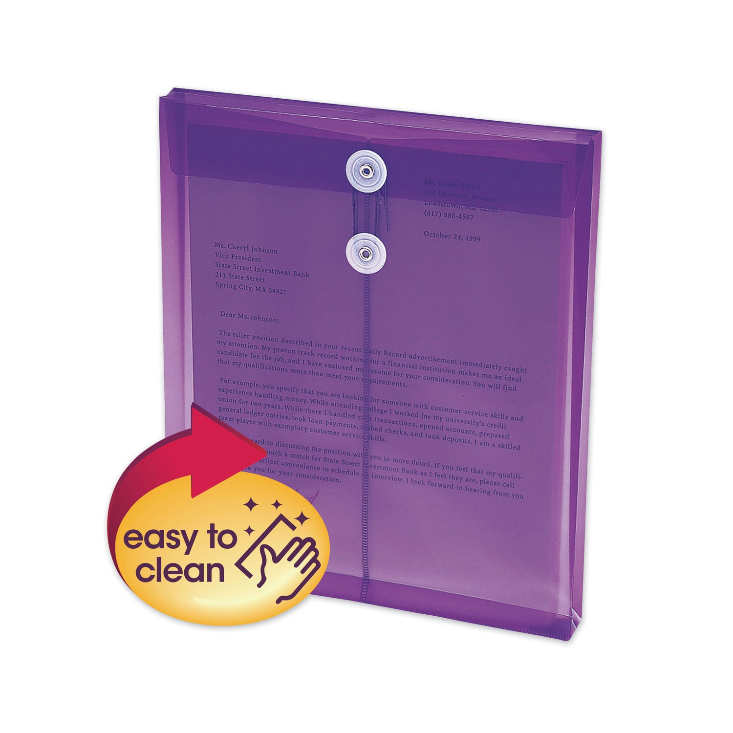 Poly String and Button Interoffice Envelopes, Open-End (Vertical), 9.75 x 11.63, Transparent Purple, 5/Pack -