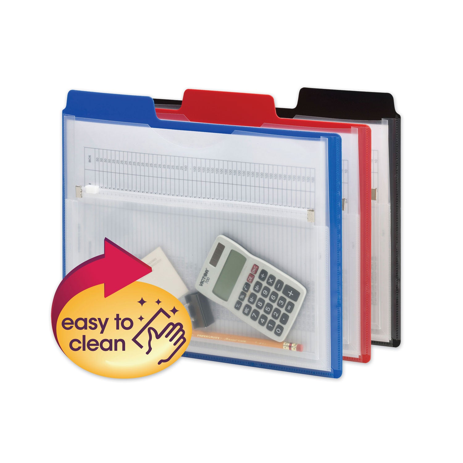 poly-project-organizer-with-zip-pouch-2-sections-1-3-cut-tab-letter-size-assorted-colors-3-pack_smd89614 - 1