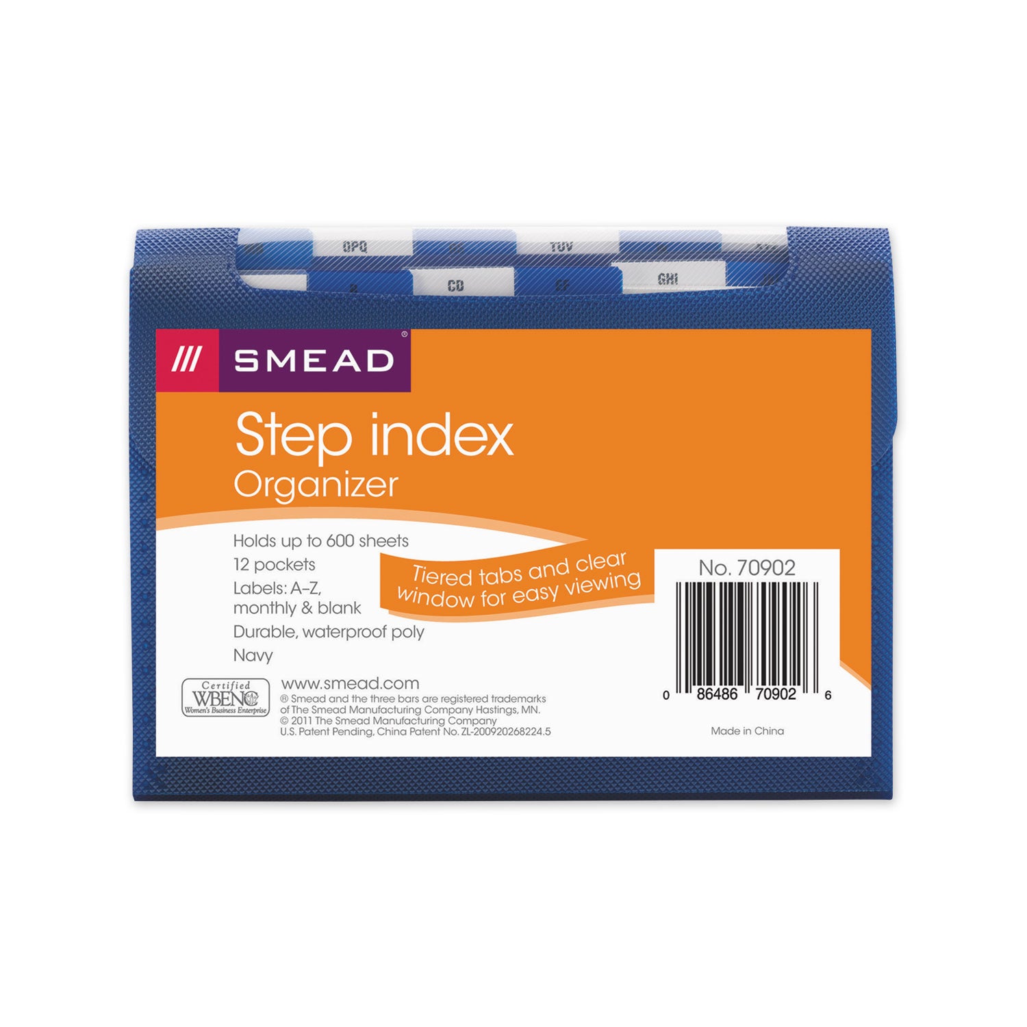 Step Index Organizer, 12 Sections, Cord/Hook Closure, 1/6-Cut Tabs, Letter Size, Navy -