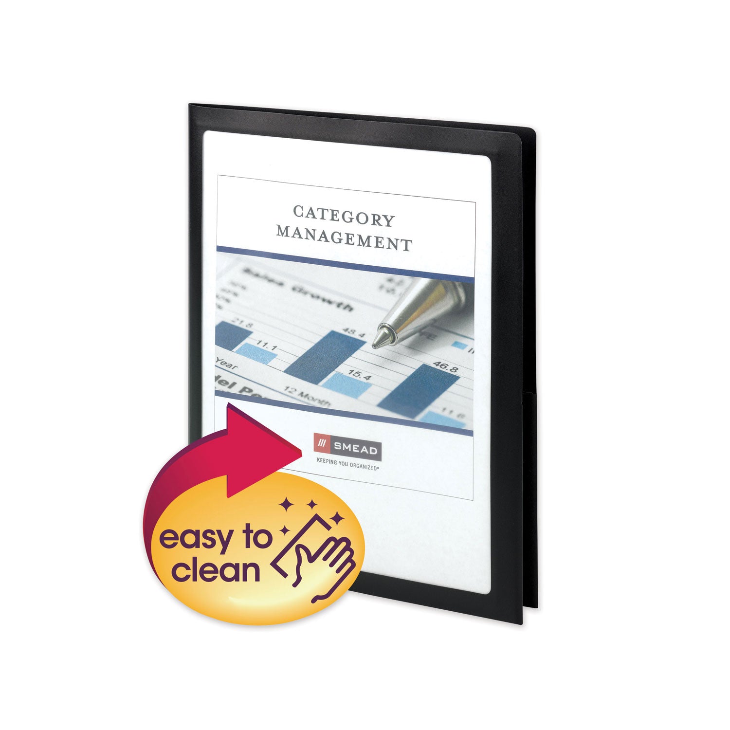 Frame View Poly Two-Pocket Folder, 100-Sheet Capacity, 11 x 8.5, Clear/Black, 5/Pack -