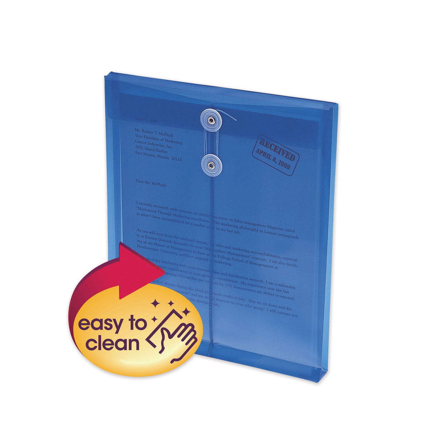 Poly String and Button Interoffice Envelopes, Open-End (Vertical), 9.75 x 11.63, Transparent Blue, 5/Pack -