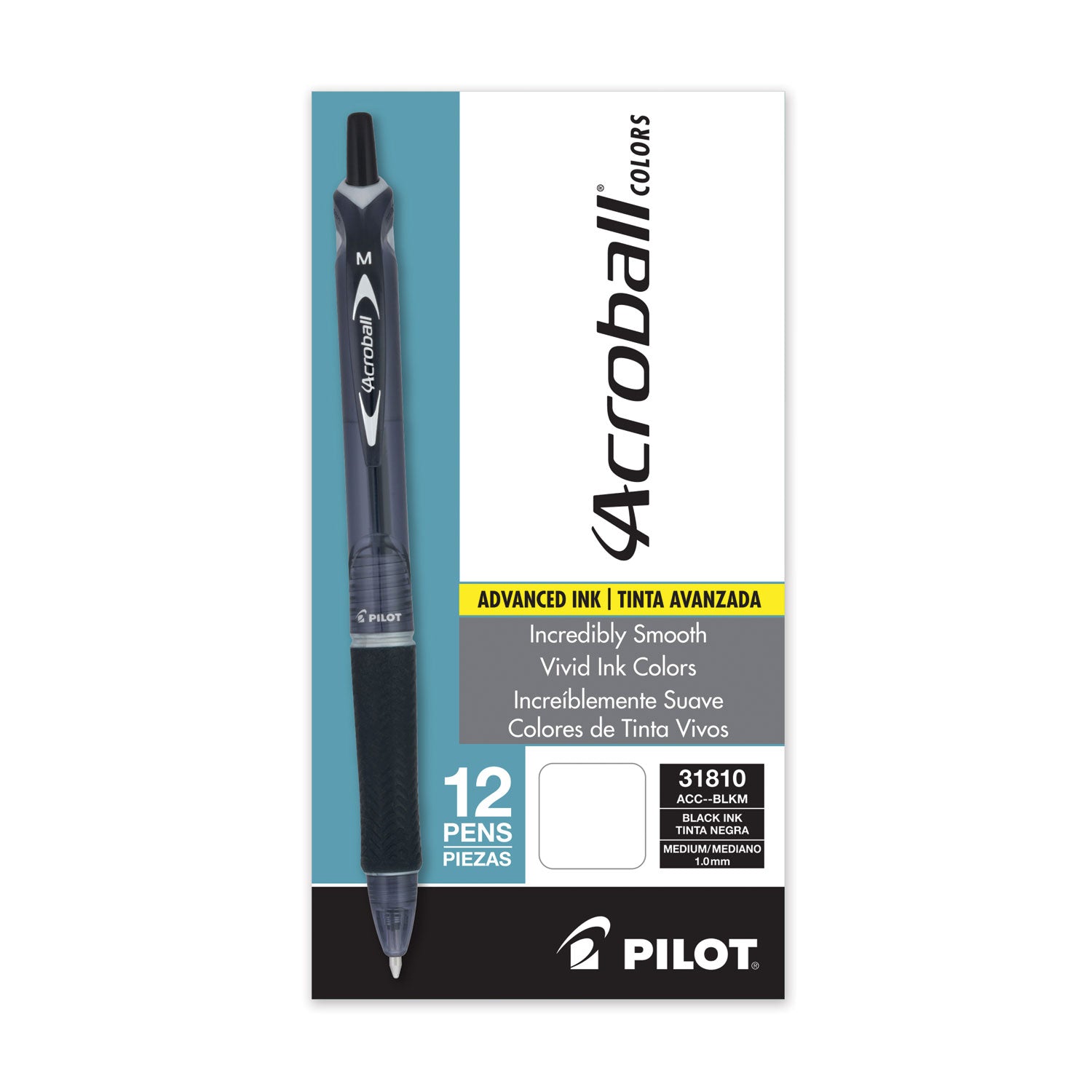 Acroball Colors Advanced Ink Hybrid Gel Pen, Retractable, Medium 1 mm, Black Ink, Smoke/Black Barrel, Dozen -