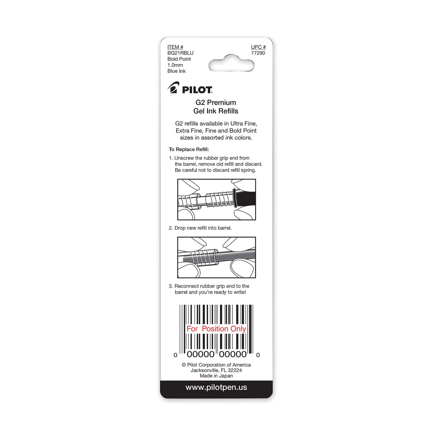 refill-for-pilot-g2-gel-ink-pens-bold-conical-tip-blue-ink-2-pack_pil77290pk - 2