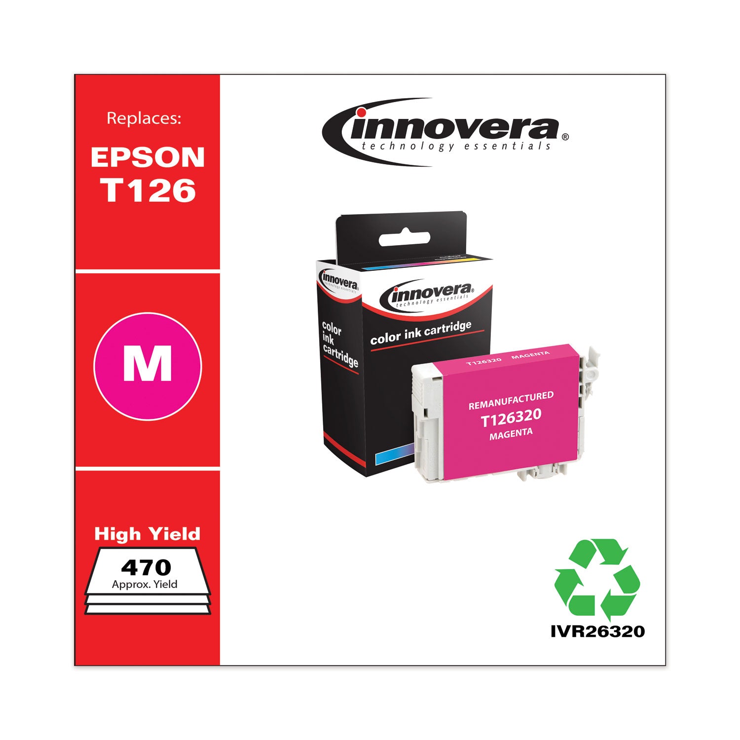 Remanufactured Magenta Ink, Replacement for 126 (T126320), 470 Page-Yield -